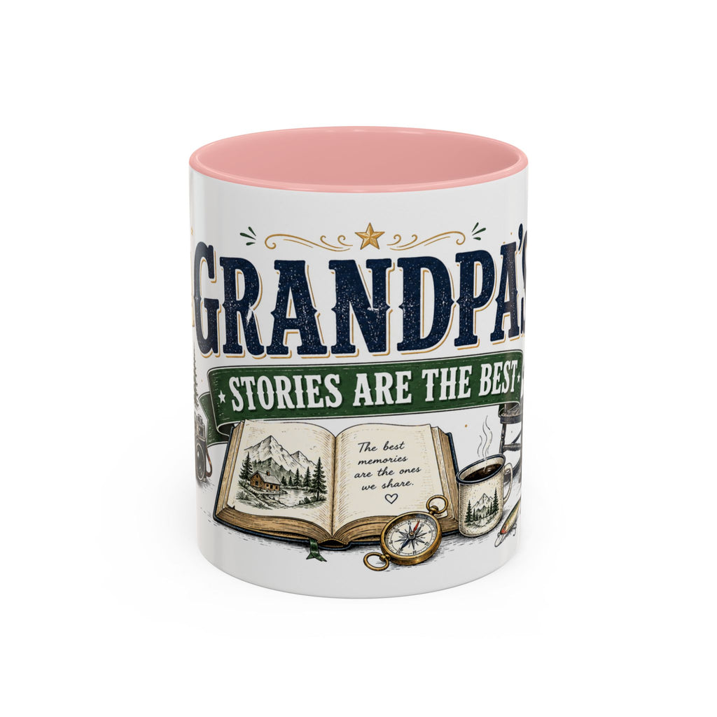 Grandpa's Stories Are The Best Coffee Mug | Gift From Grandkids | Accent Color Ceramic 11oz 15oz