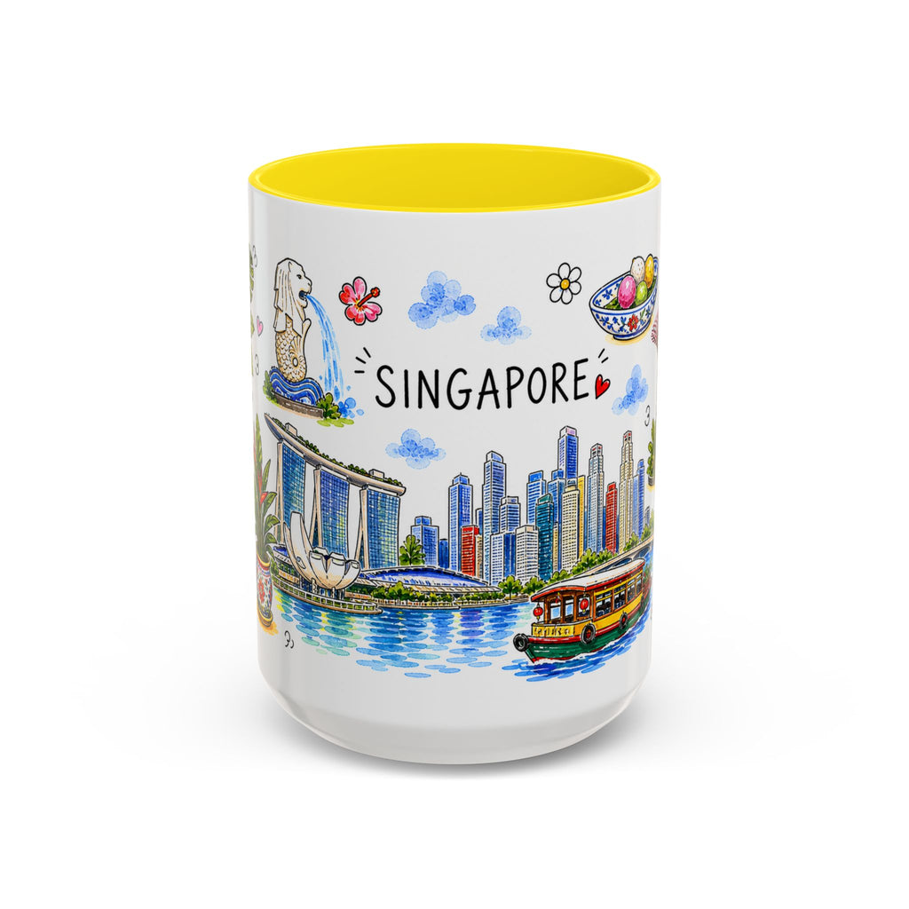 Singapore Illustrated Travel Mug | City Souvenir Accent Coffee Mug | 11oz 15oz Ceramic Cup