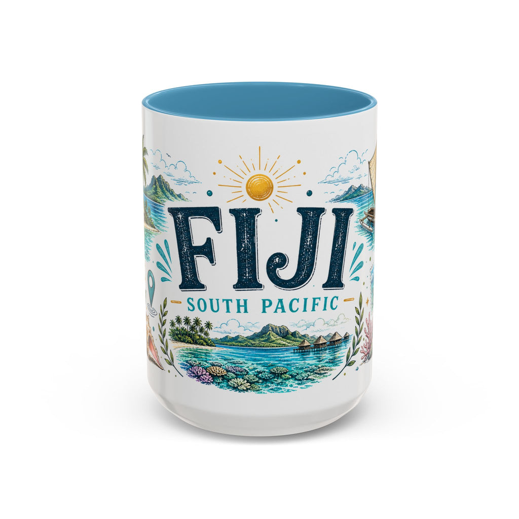 Fiji Coffee Mug | Travel Destination Souvenir Gift | Accent Color Ceramic 11oz 15oz