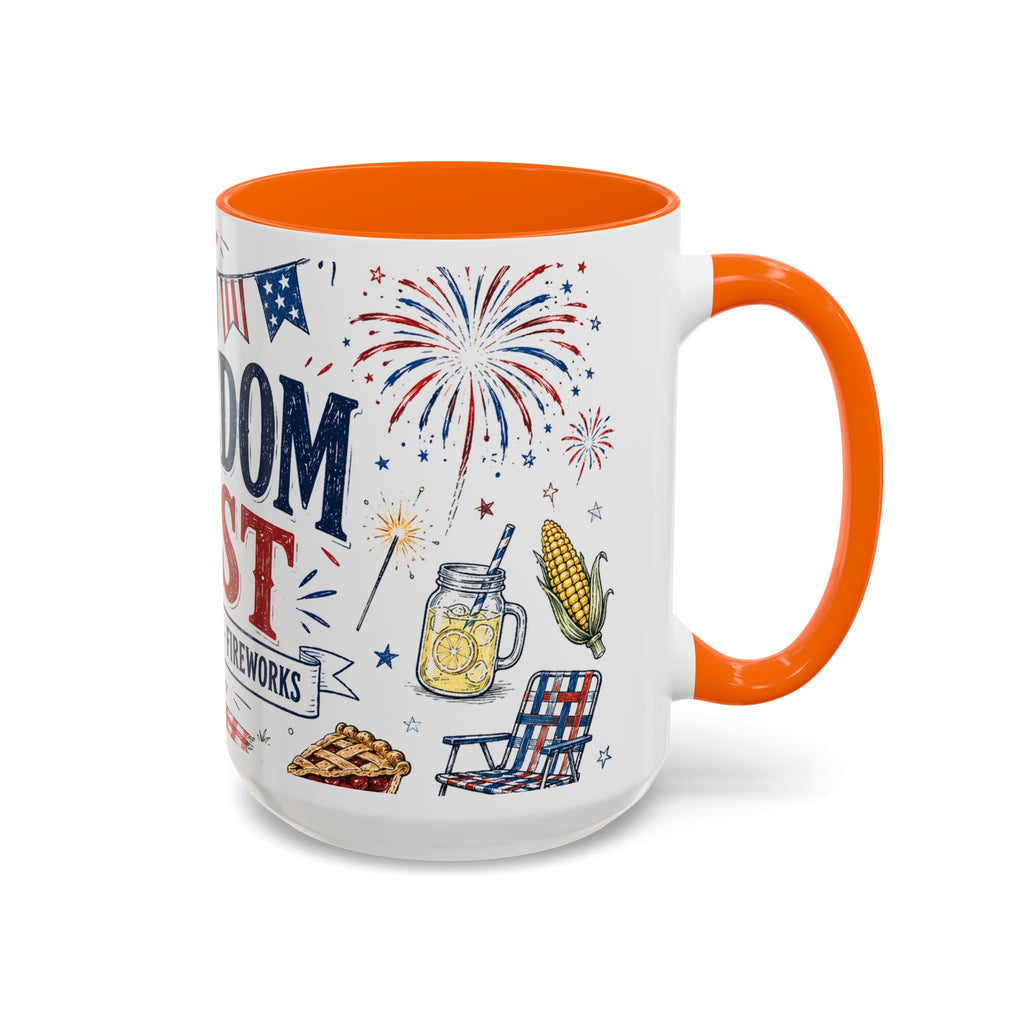 Freedom Fest Coffee Mug | Grill Chill Fireworks 4th of July | Accent Color Ceramic 11oz 15oz