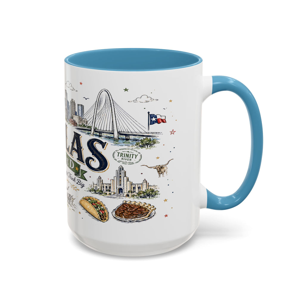 Dallas Coffee Mug | Texas Souvenir City Gift | Accent Color Ceramic 11oz 15oz