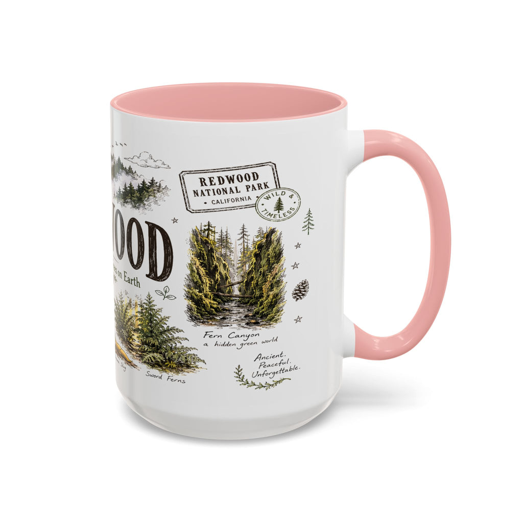 Redwood National Park Coffee Mug | California Coastal Forest Hiking Gift | Accent Color Ceramic 11oz 15oz