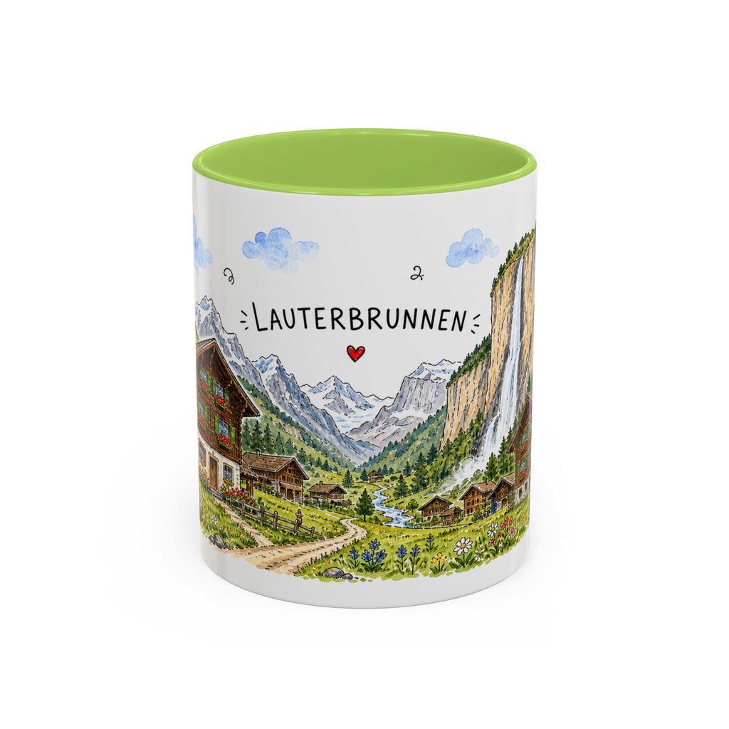 Lauterbrunnen Illustrated Travel Mug | Switzerland Souvenir Accent Coffee Mug | 11oz 15oz Ceramic Cup