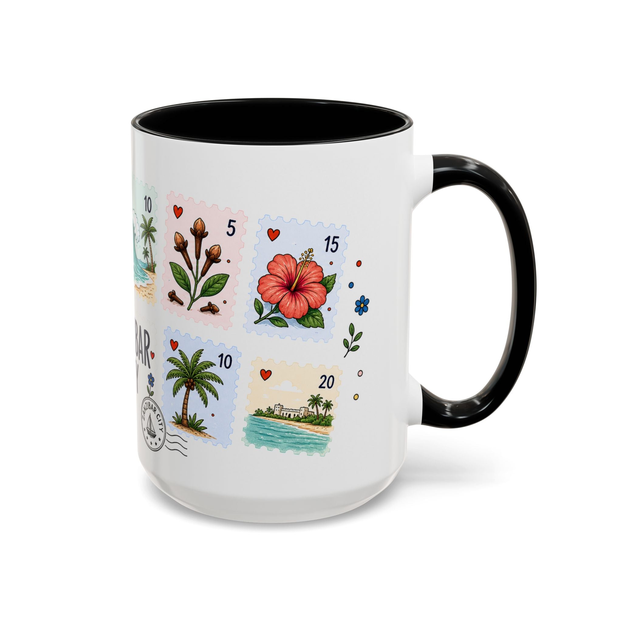 Zanzibar City Coffee Mug | Postage Stamp Collage Mug | Travel Souvenir Accent Cup 11oz 15oz