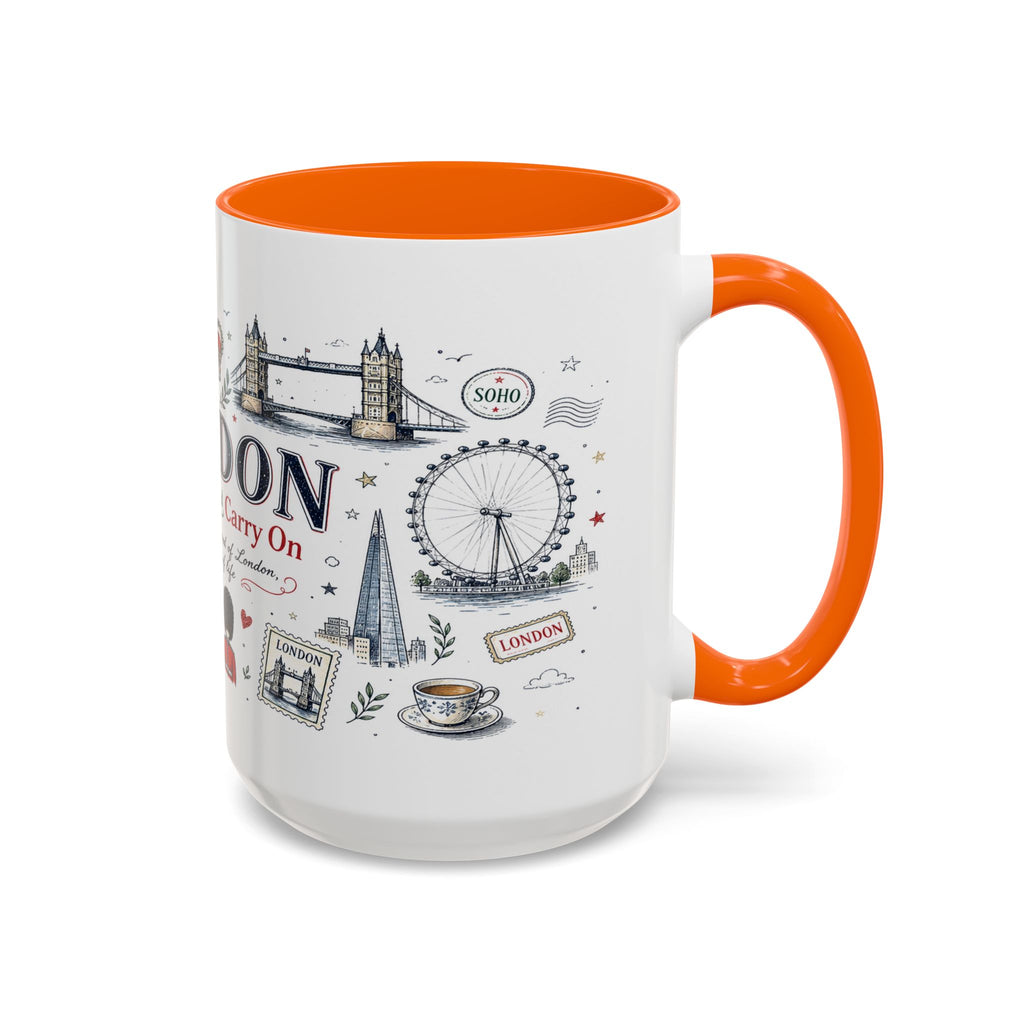 London Coffee Mug | England Souvenir Travel Gift | Accent Color Ceramic 11oz 15oz