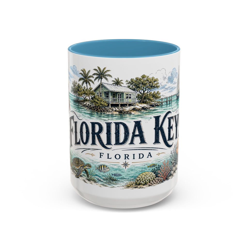 Florida Keys Mug, Florida Travel Souvenir, Bucket List Gift, Accent Ceramic Coffee Mug 11oz 15oz