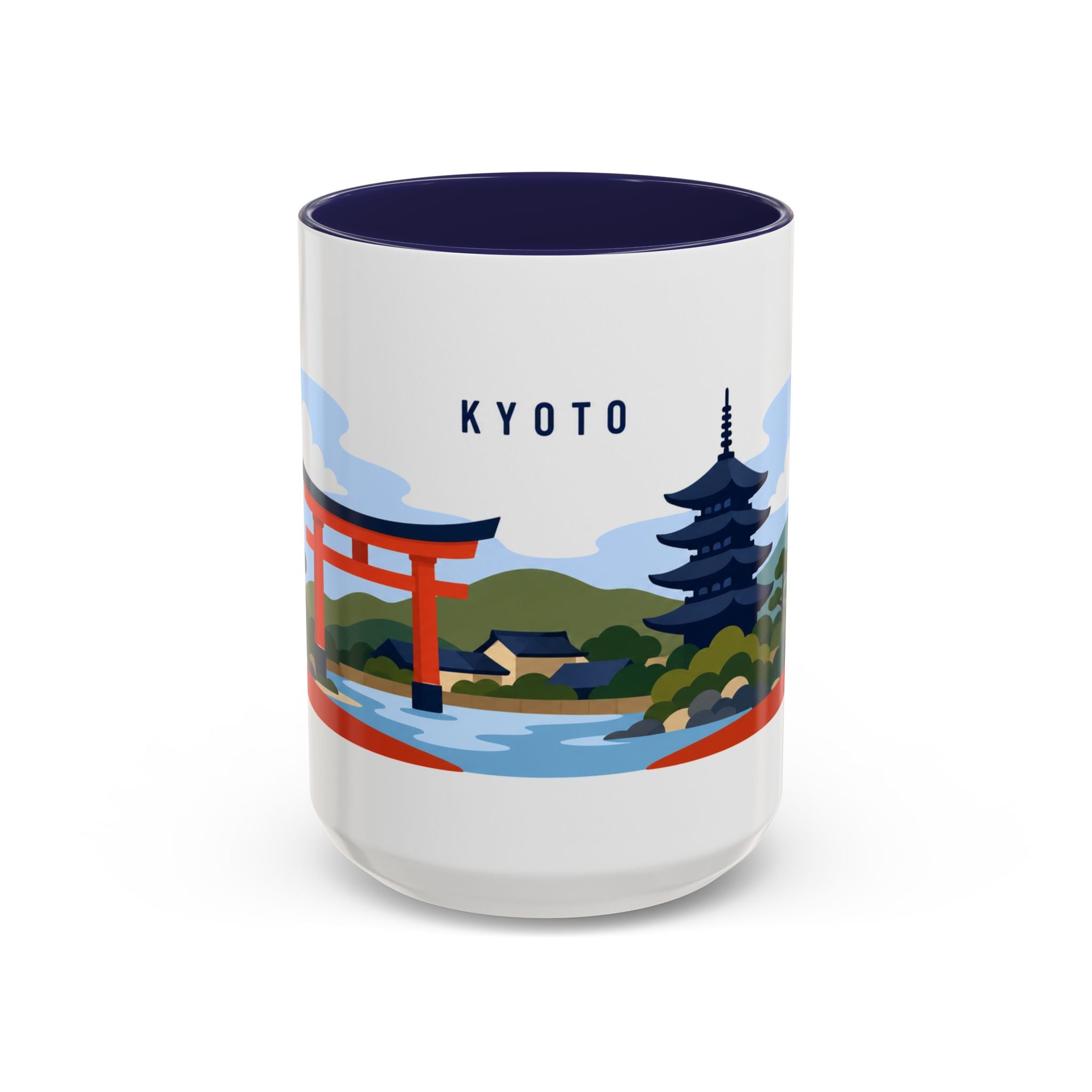 Kyoto Coffee Mug | Travel Destination Souvenir Gift | Accent Color Ceramic 11oz 15oz