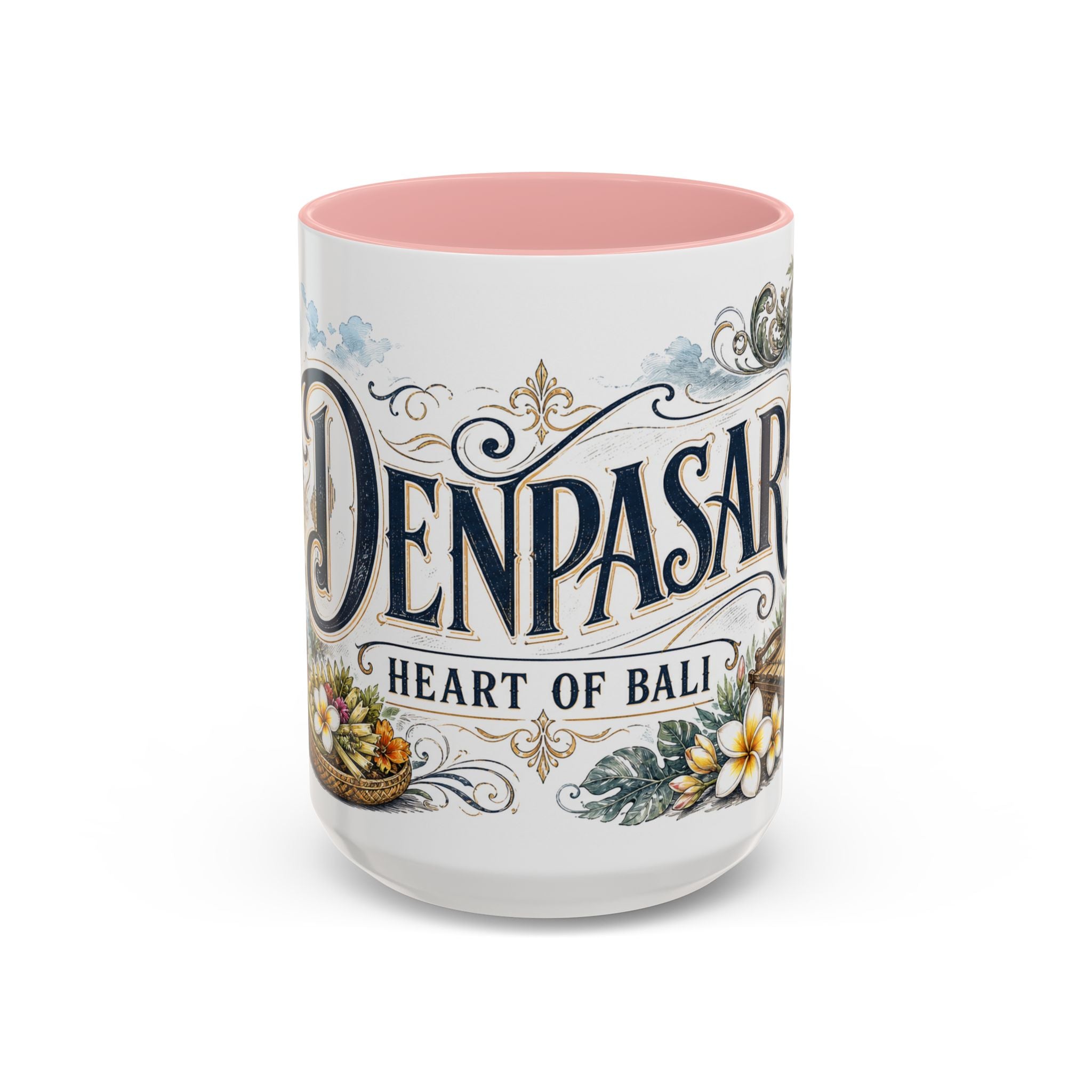 Denpasar Coffee Mug | Indonesia Travel Souvenir | Vintage Illustrated City Gift | 11 oz 15 oz Accent Mug