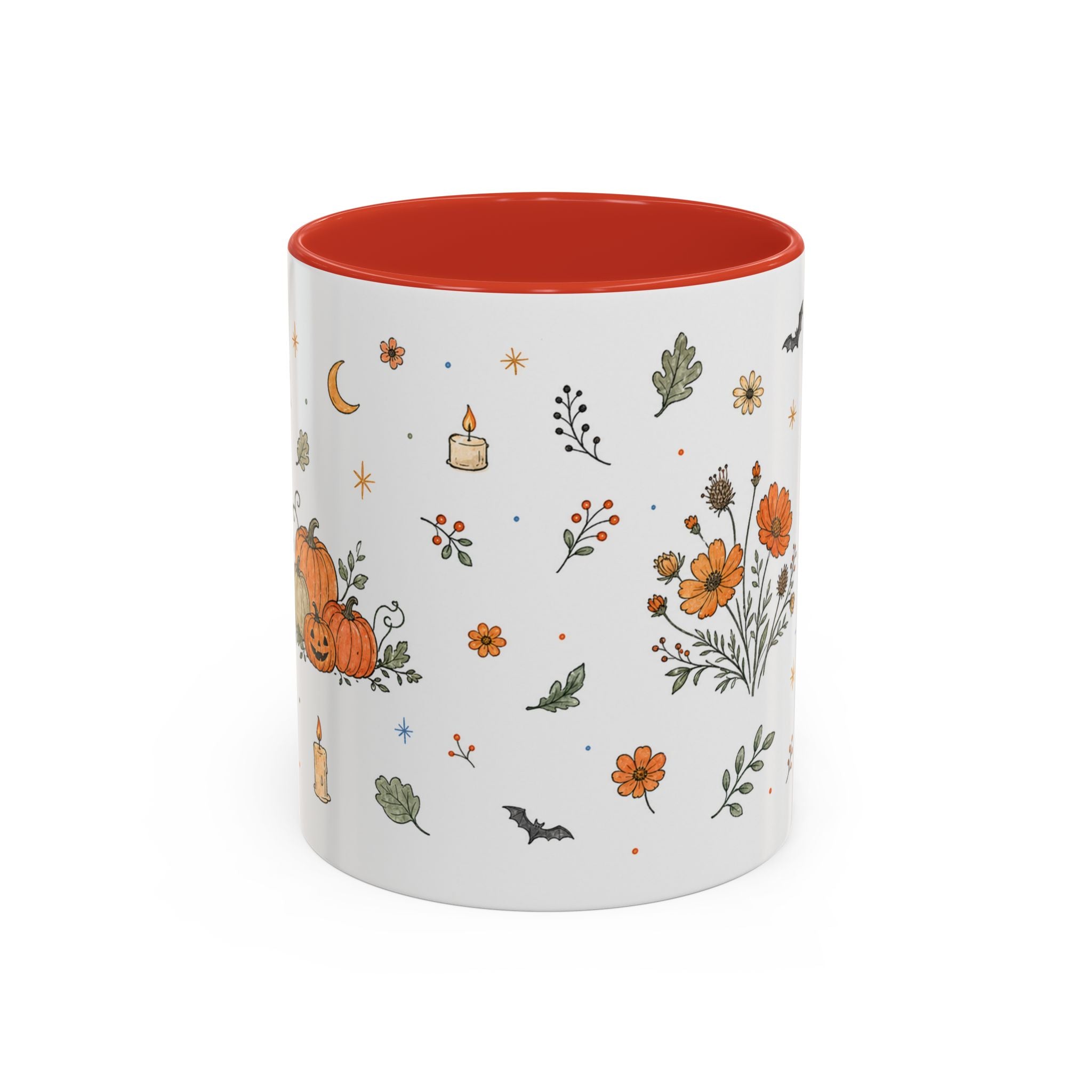 Floral Pumpkin Halloween Mug | Friendly Ghost Watercolor Gift | Accent Cup 11oz 15oz