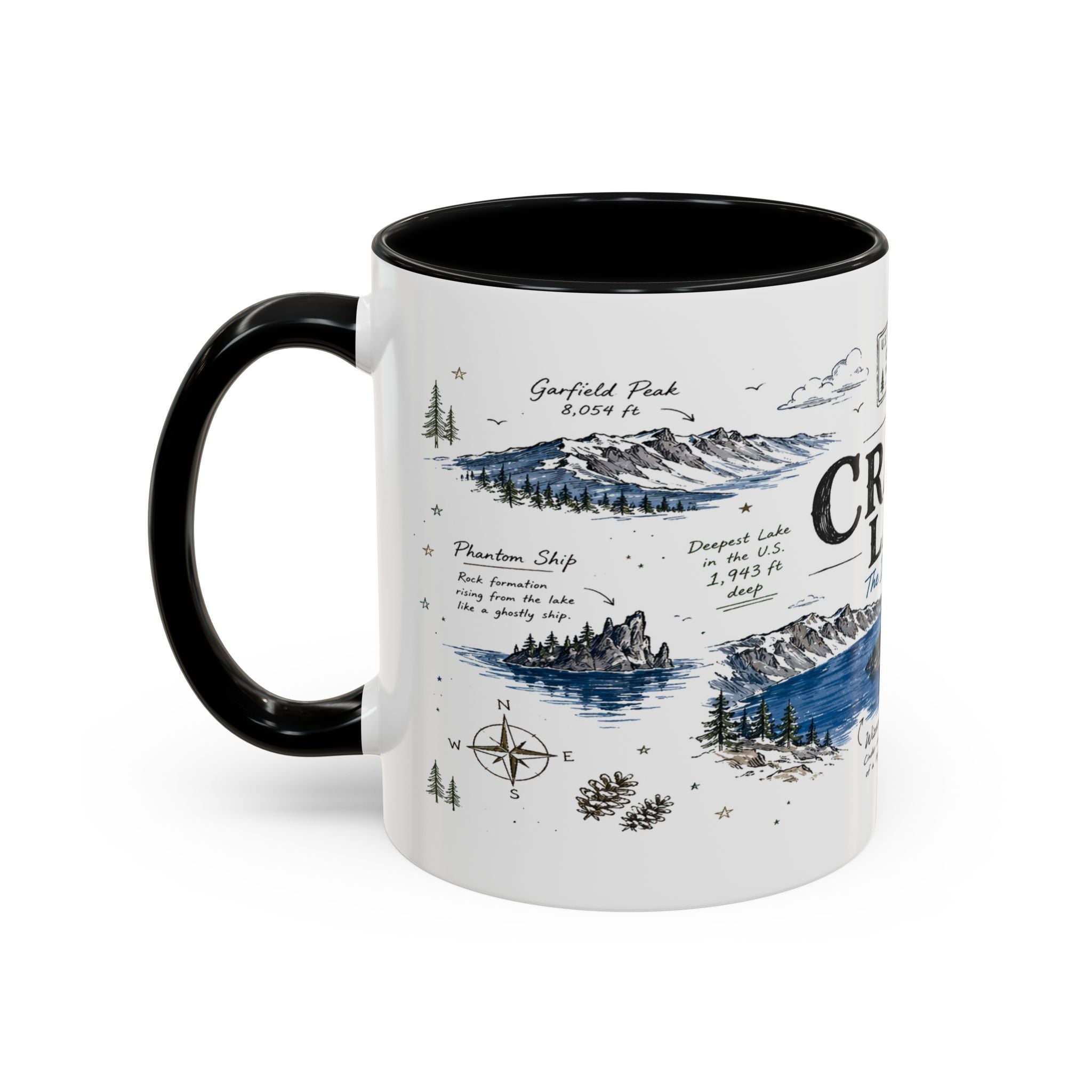 Crater Lake National Park Coffee Mug | Oregon Volcano Blue Lake Hiking Gift | Accent Color Ceramic 11oz 15oz