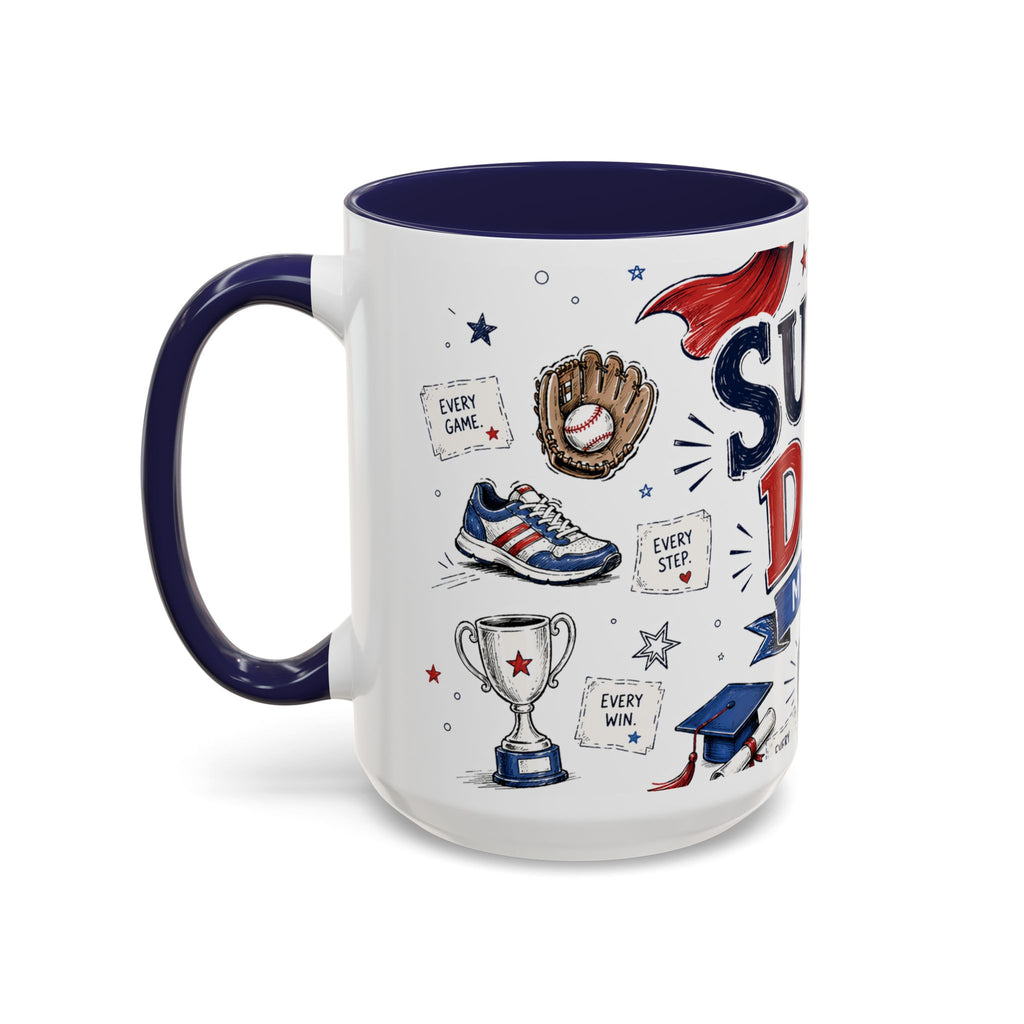 Super Dad My Hero Coffee Mug | Father's Day Gift for Dad | Accent Color Ceramic 11oz 15oz