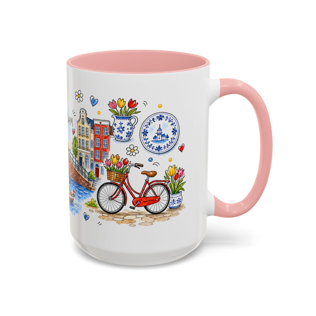 Amsterdam Travel Mug | European City Souvenir Accent Coffee Mug | 11oz 15oz Ceramic Cup