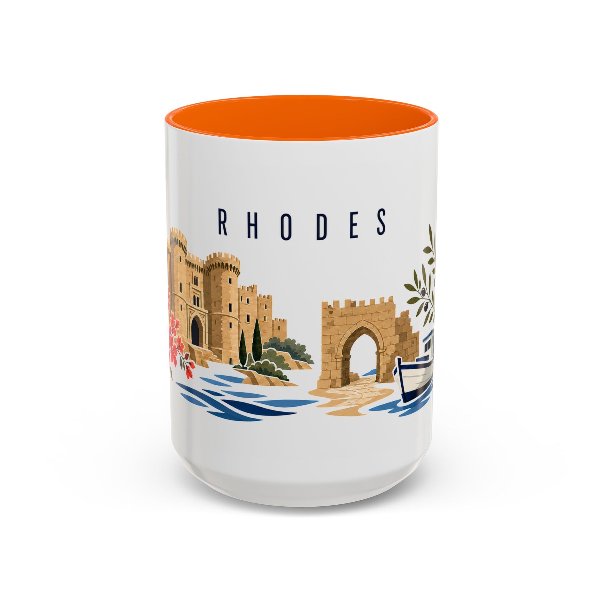 Rhodes Coffee Mug | Greece Travel Souvenir | Porcelain Decal City Gift | 11oz 15oz Accent Mug