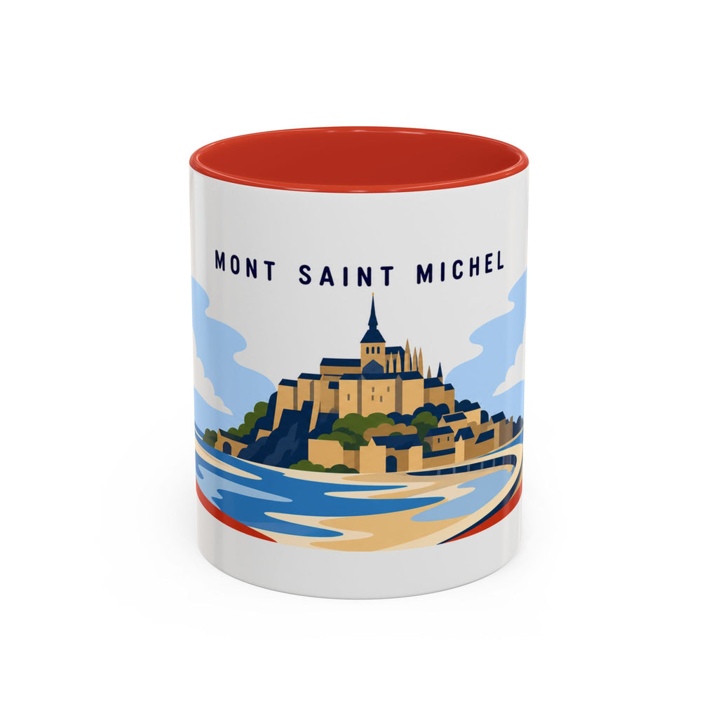 Mont Saint Michel Coffee Mug | Travel Destination Souvenir Gift | Accent Color Ceramic 11oz 15oz