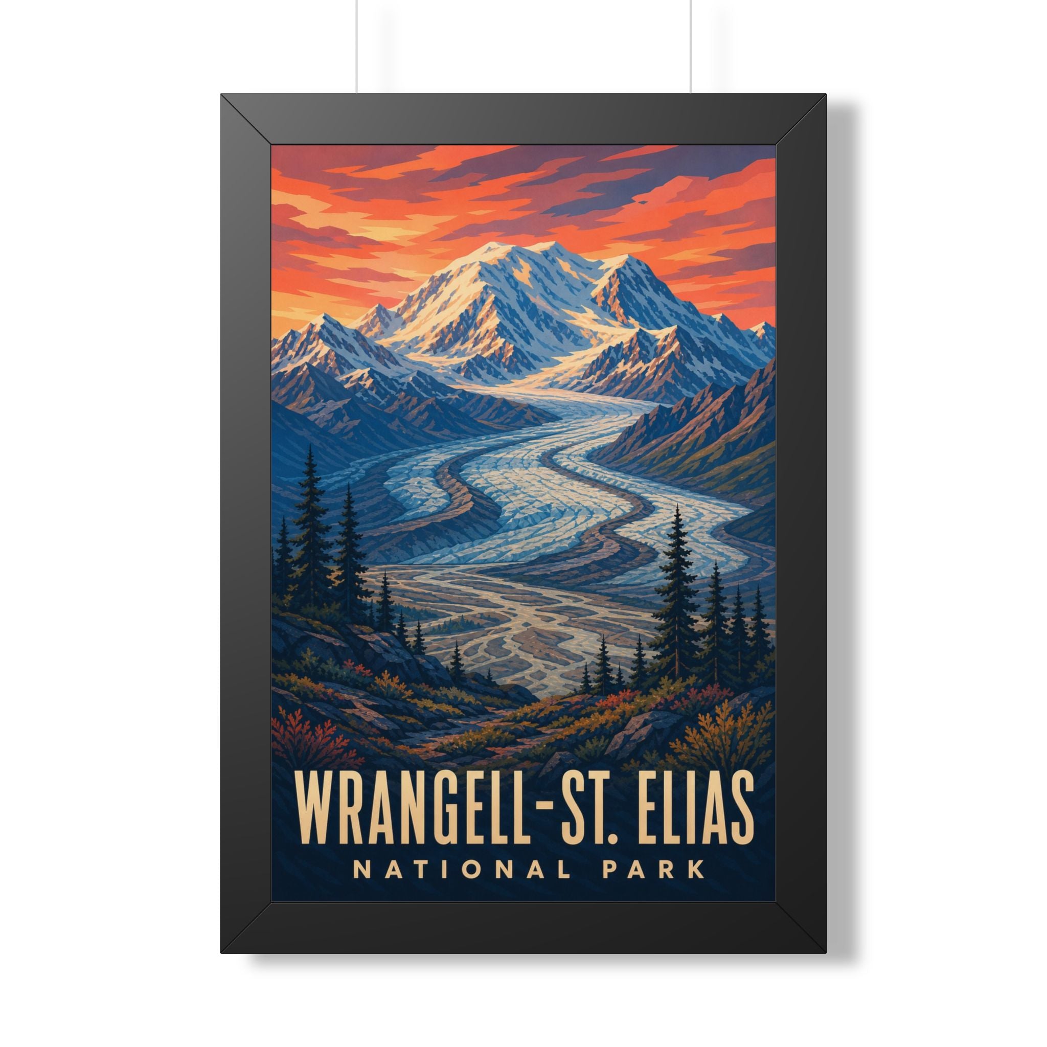 WrangellSt. Elias National Park Framed Poster | Vintage Travel Wall Art | Black Walnut White Frame | 16x24 20x30