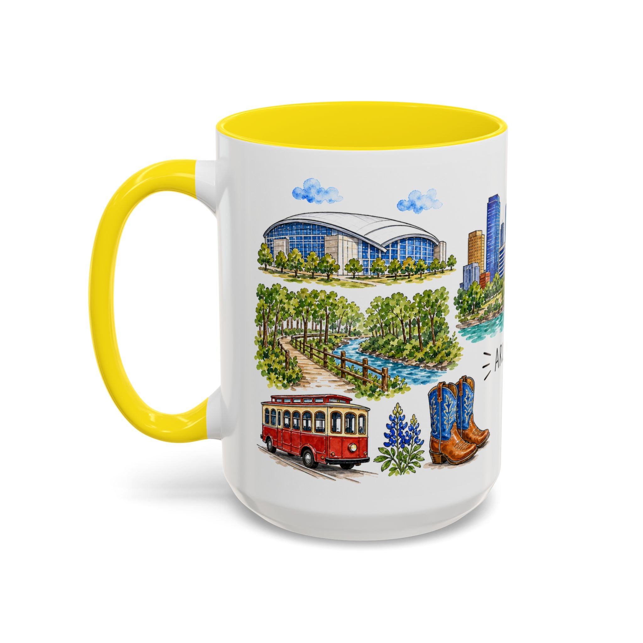 Arlington Illustrated Travel Mug | City Souvenir Accent Coffee Mug | 11oz 15oz Ceramic Cup