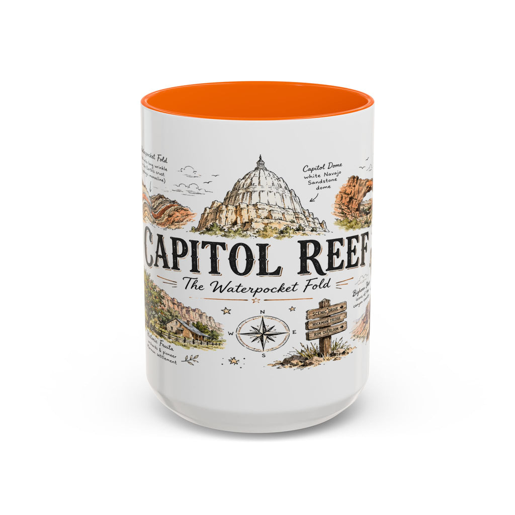 Capitol Reef National Park Coffee Mug | Utah Sandstone Canyon Hiking Gift | Accent Color Ceramic 11oz 15oz