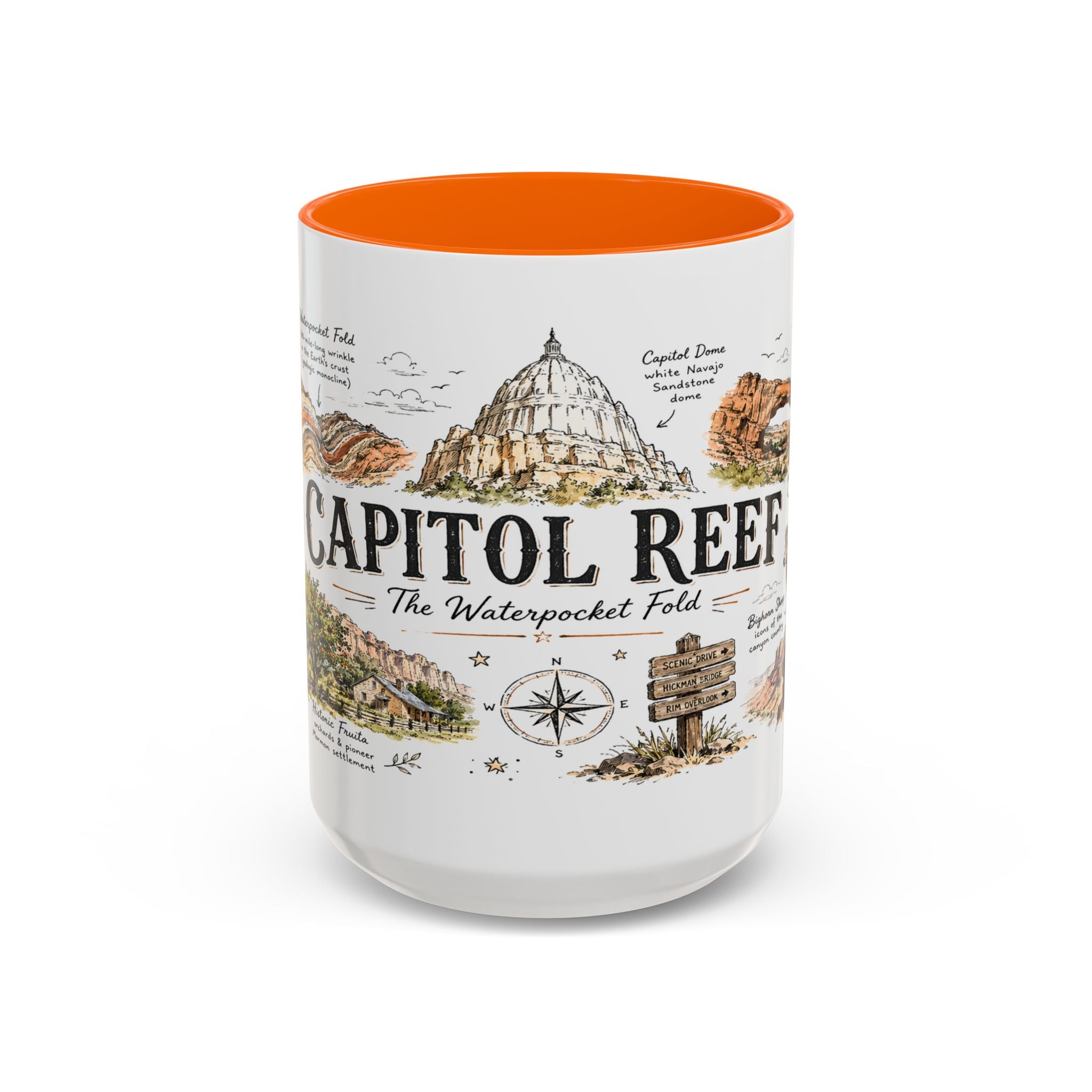 Capitol Reef National Park Coffee Mug | Utah Sandstone Canyon Hiking Gift | Accent Color Ceramic 11oz 15oz