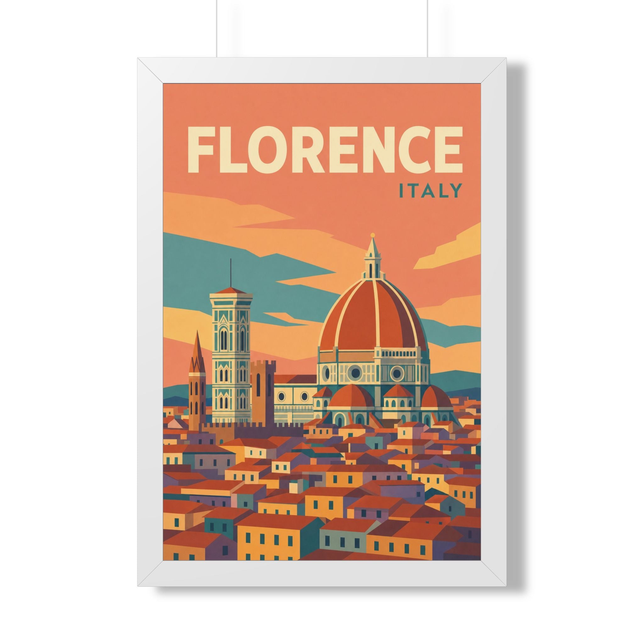 Florence Italy Framed Poster | Vintage Travel Wall Art | Black Walnut White Frame | 16x24 20x30
