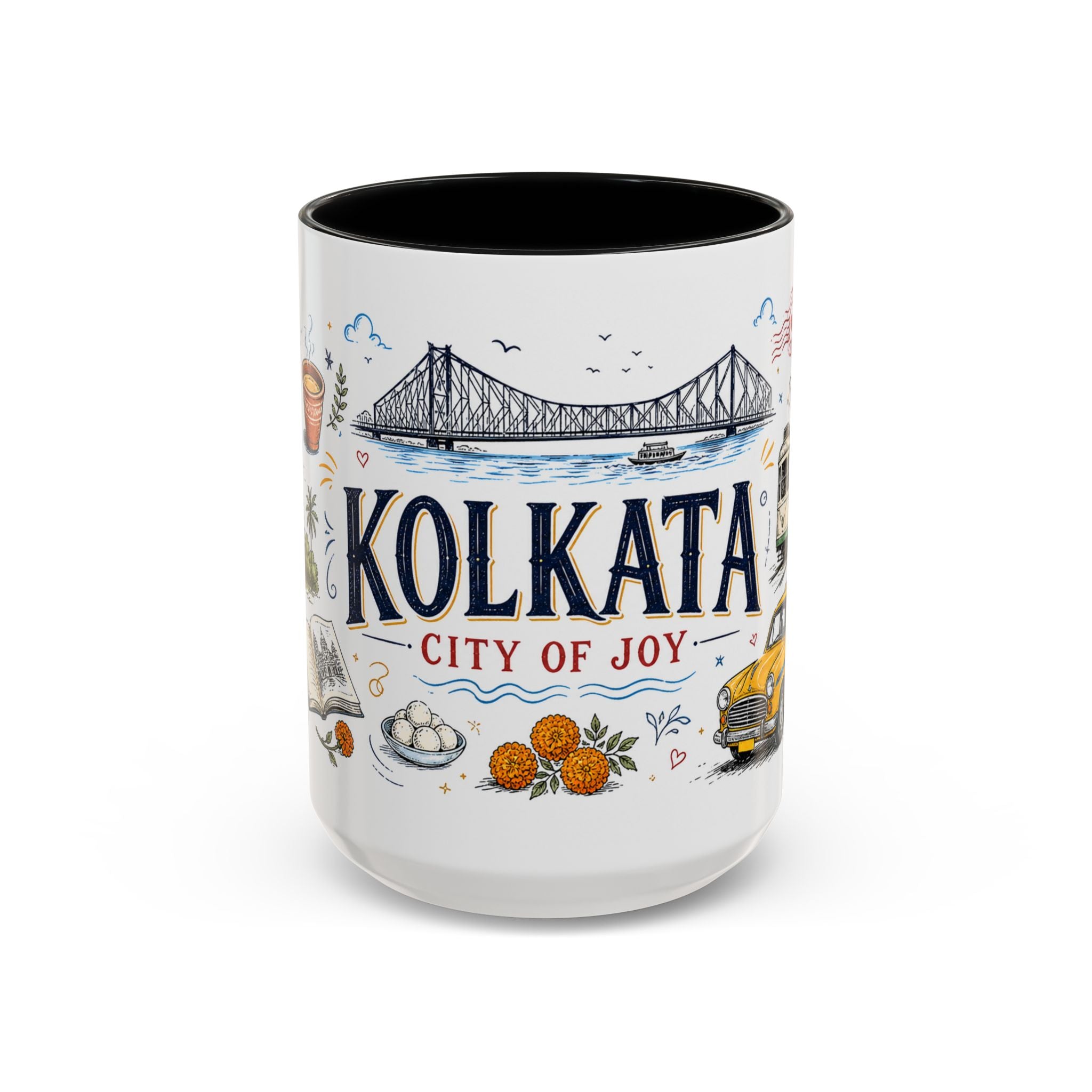 Kolkata Coffee Mug | India Souvenir Travel Gift | Accent Color Ceramic 11oz 15oz