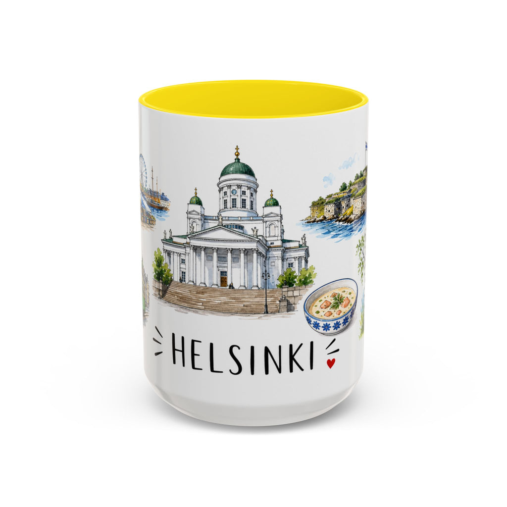 Helsinki Illustrated Travel Mug | City Souvenir Accent Coffee Mug | 11oz 15oz Ceramic Cup