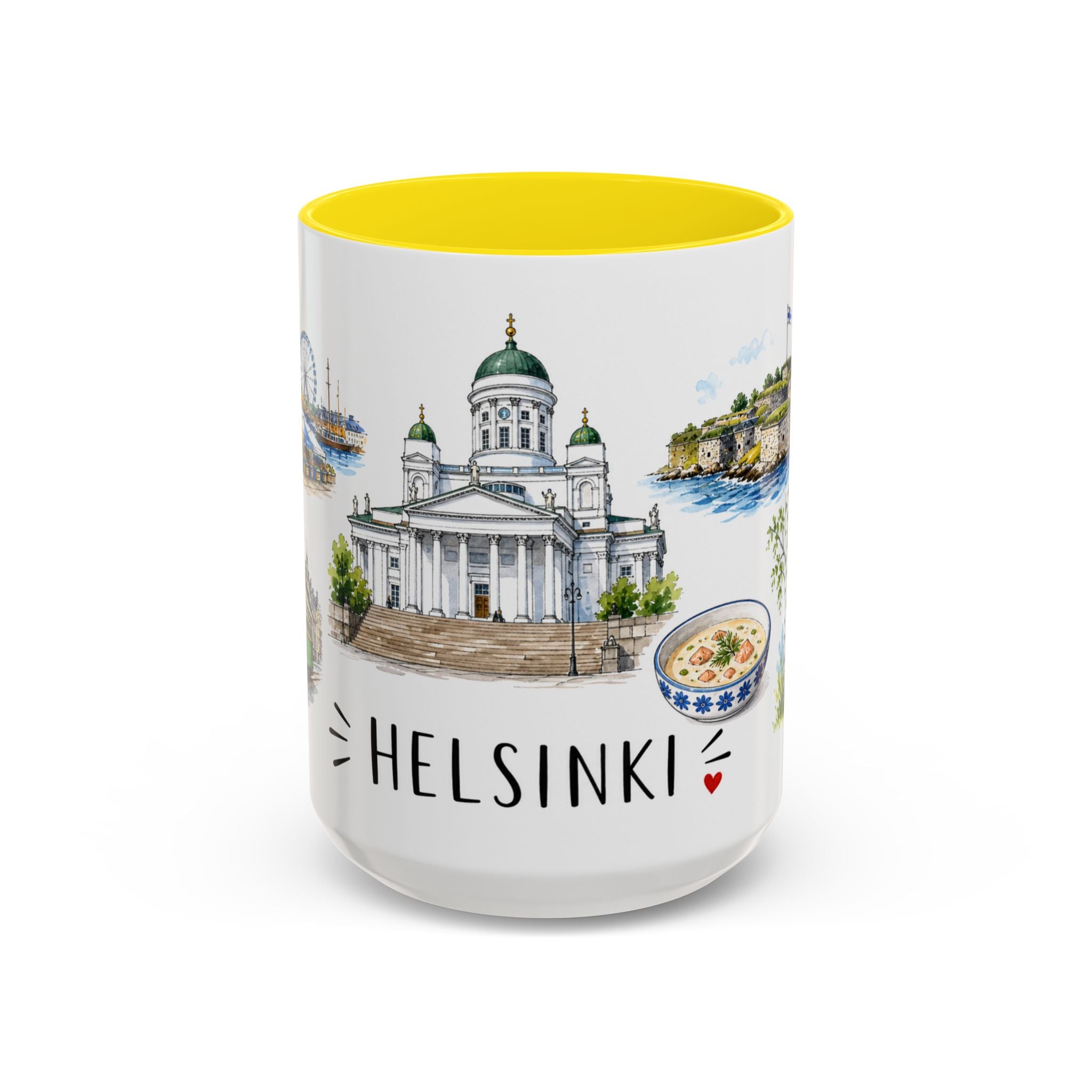 Helsinki Illustrated Travel Mug | City Souvenir Accent Coffee Mug | 11oz 15oz Ceramic Cup