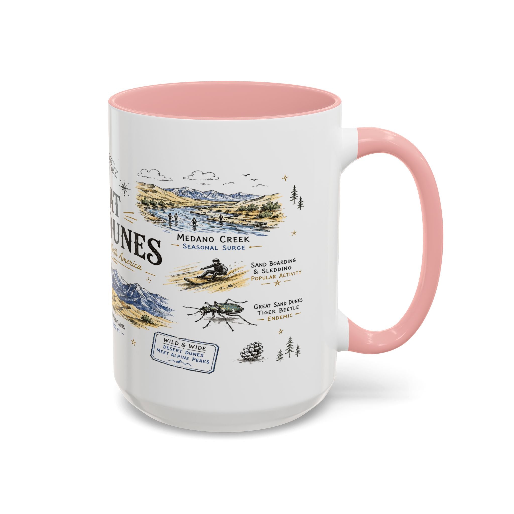 Great Sand Dunes National Park Coffee Mug | Colorado Desert Mountain Dunes Gift | Accent Color Ceramic 11oz 15oz
