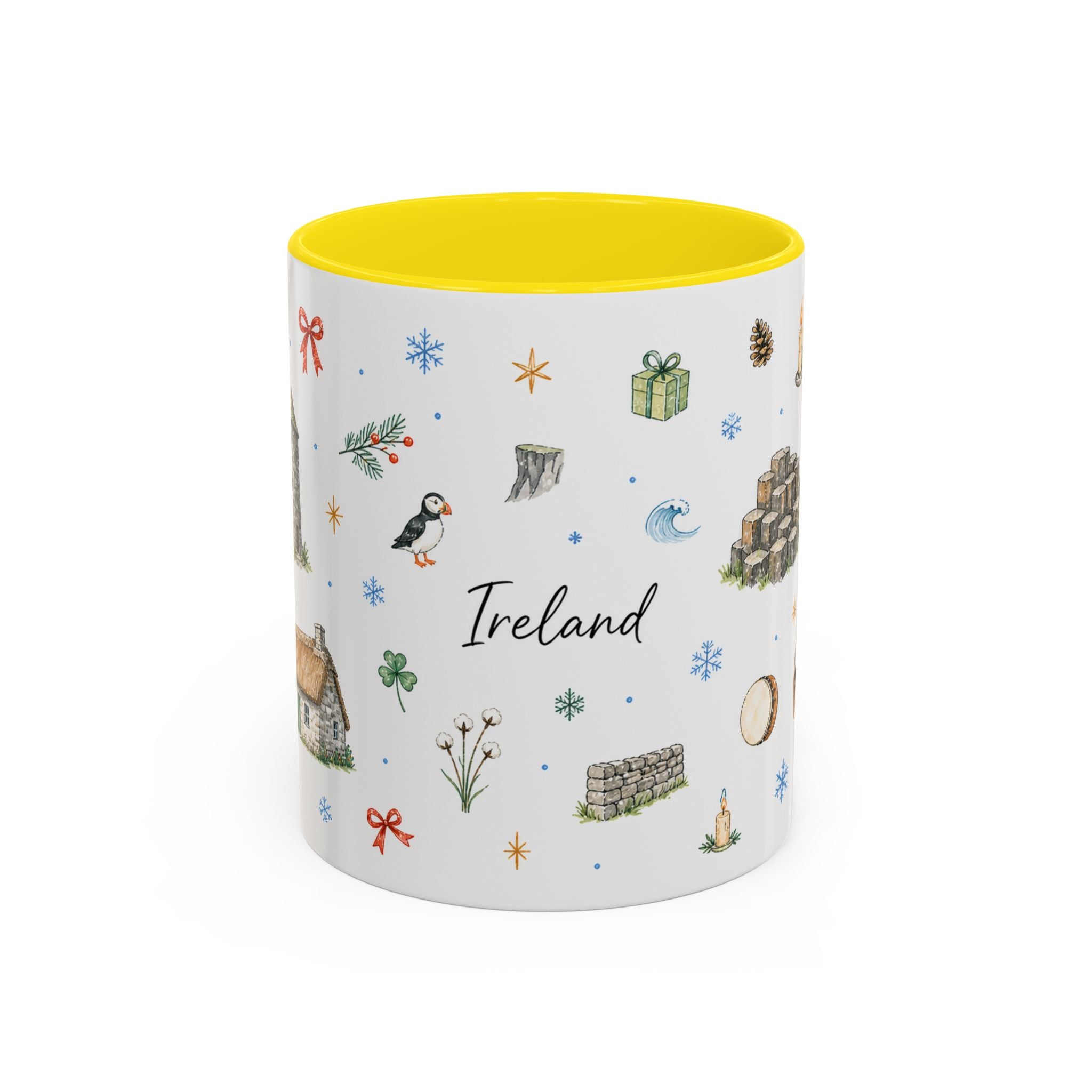 Ireland Christmas Mug | Watercolor Travel Souvenir | Holiday Gift | Accent Ceramic Coffee Cup 11oz 15oz