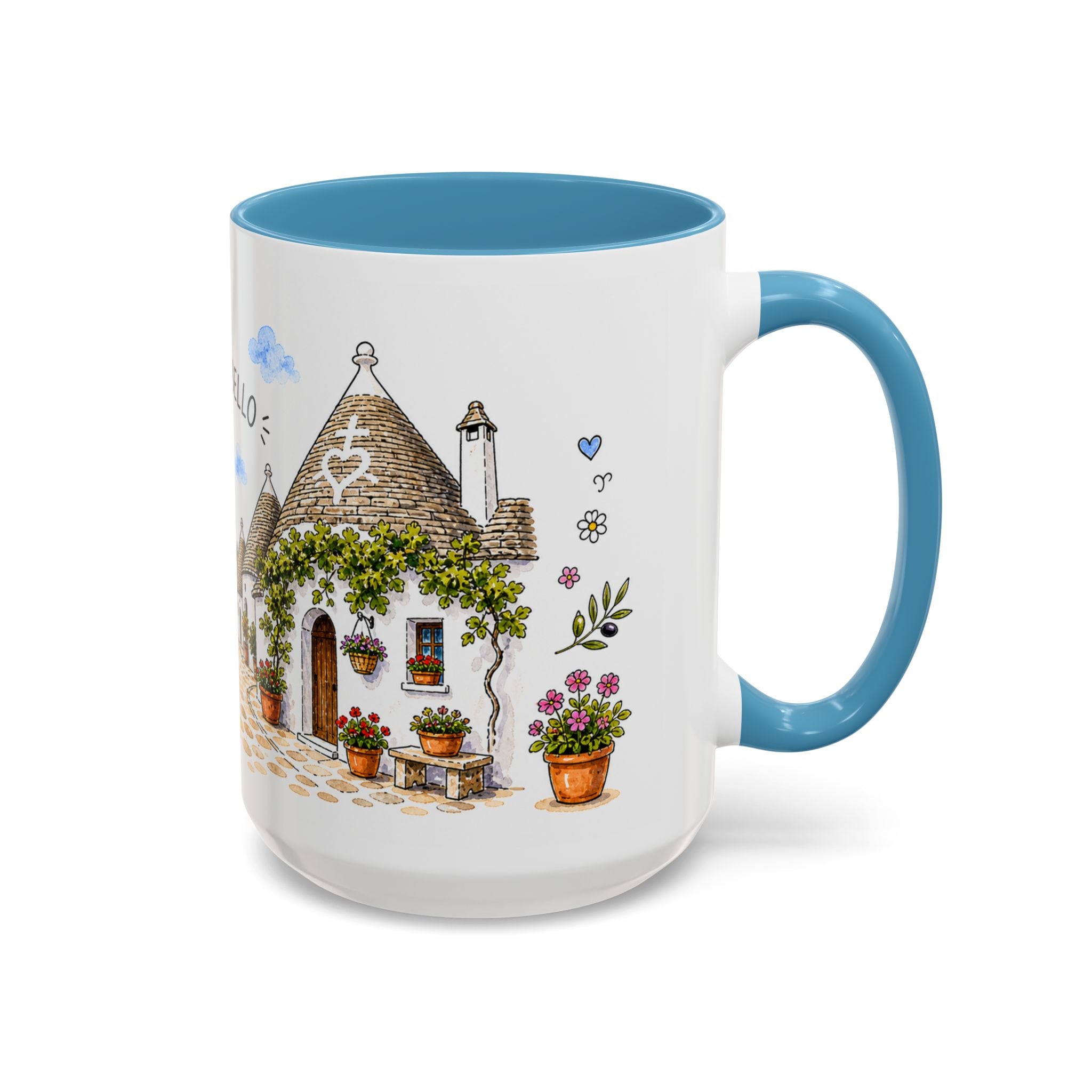 Alberobello Illustrated Travel Mug | Italy Souvenir Accent Coffee Mug | 11oz 15oz Ceramic Cup