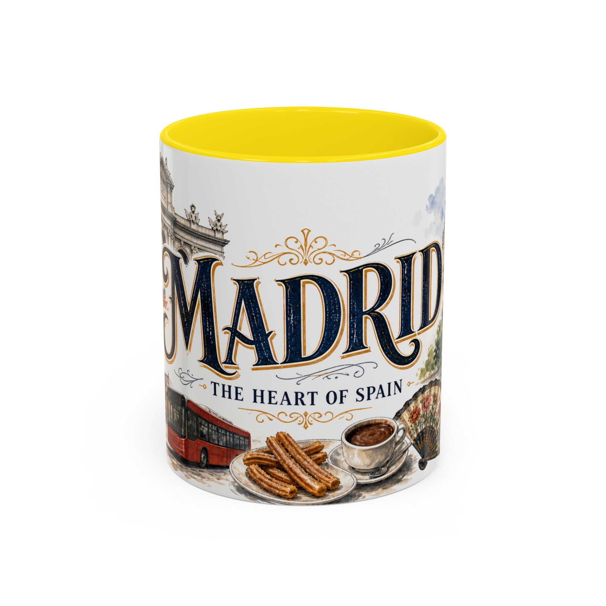 Madrid Coffee Mug | Spain Travel Souvenir | Vintage Illustrated City Gift | 11 oz 15 oz Accent Mug