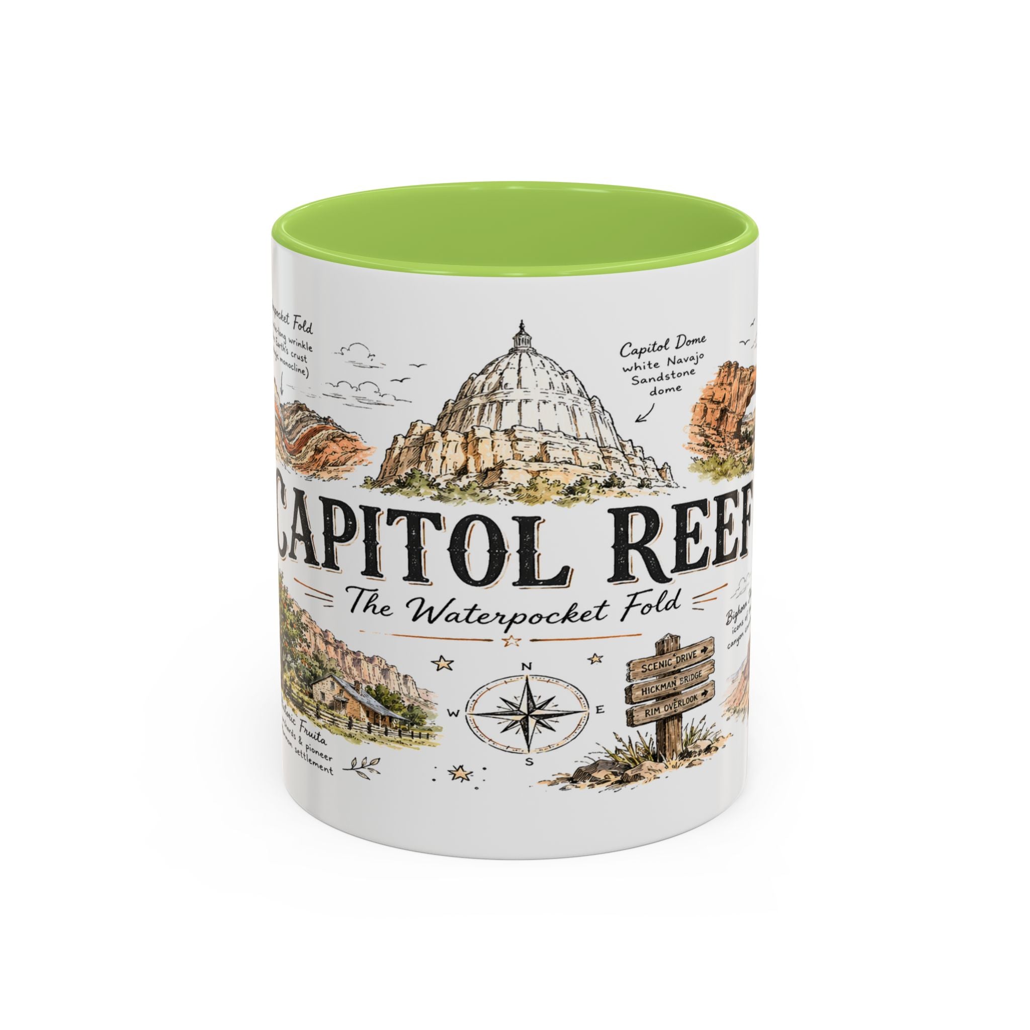 Capitol Reef National Park Coffee Mug | Utah Sandstone Canyon Hiking Gift | Accent Color Ceramic 11oz 15oz