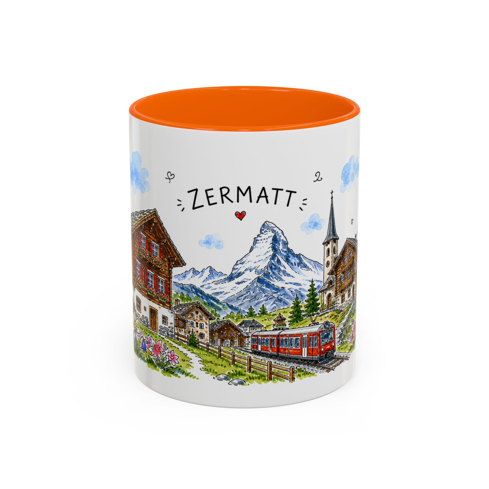Zermatt Illustrated Travel Mug | Switzerland Souvenir Accent Coffee Mug | 11oz 15oz Ceramic Cup