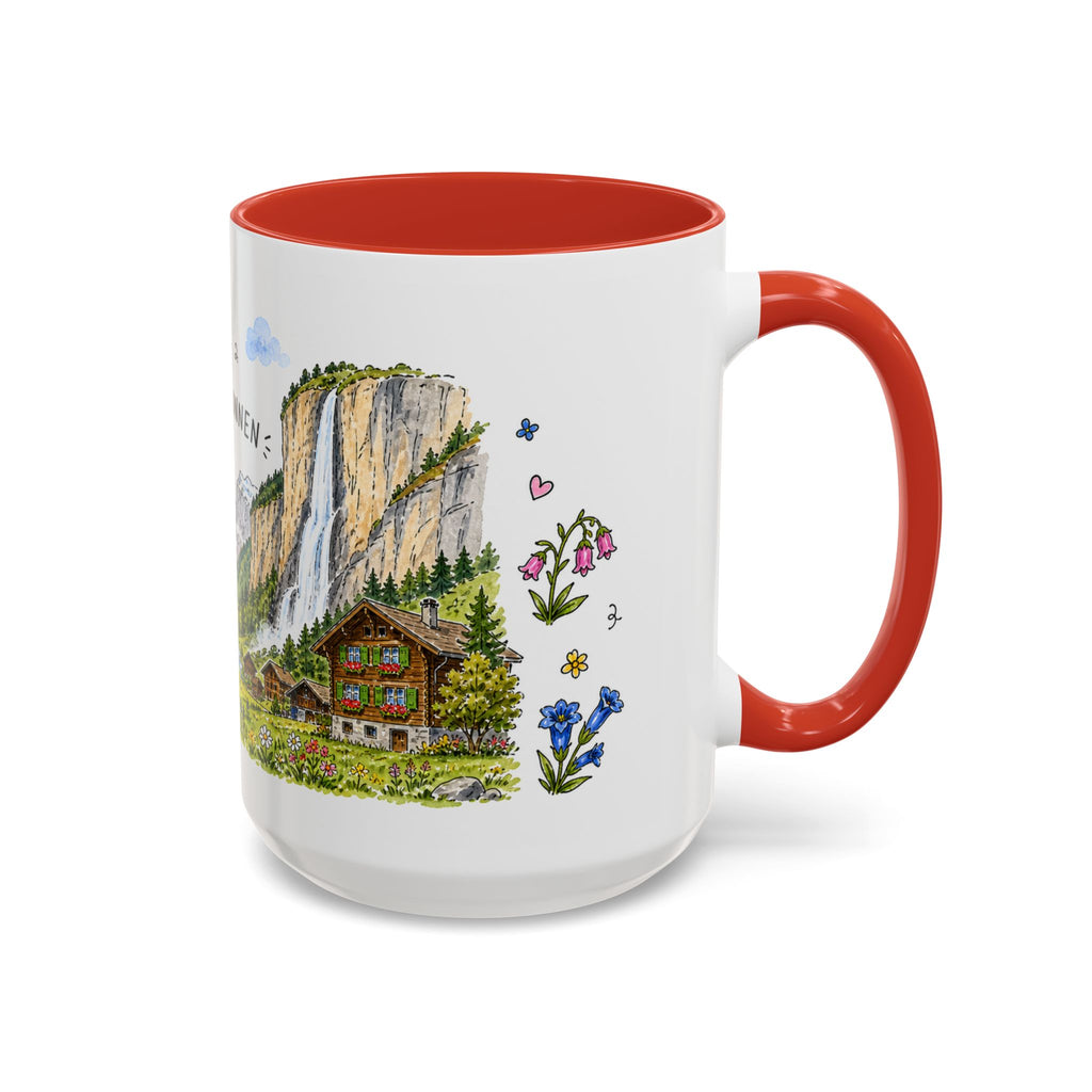 Lauterbrunnen Illustrated Travel Mug | Switzerland Souvenir Accent Coffee Mug | 11oz 15oz Ceramic Cup