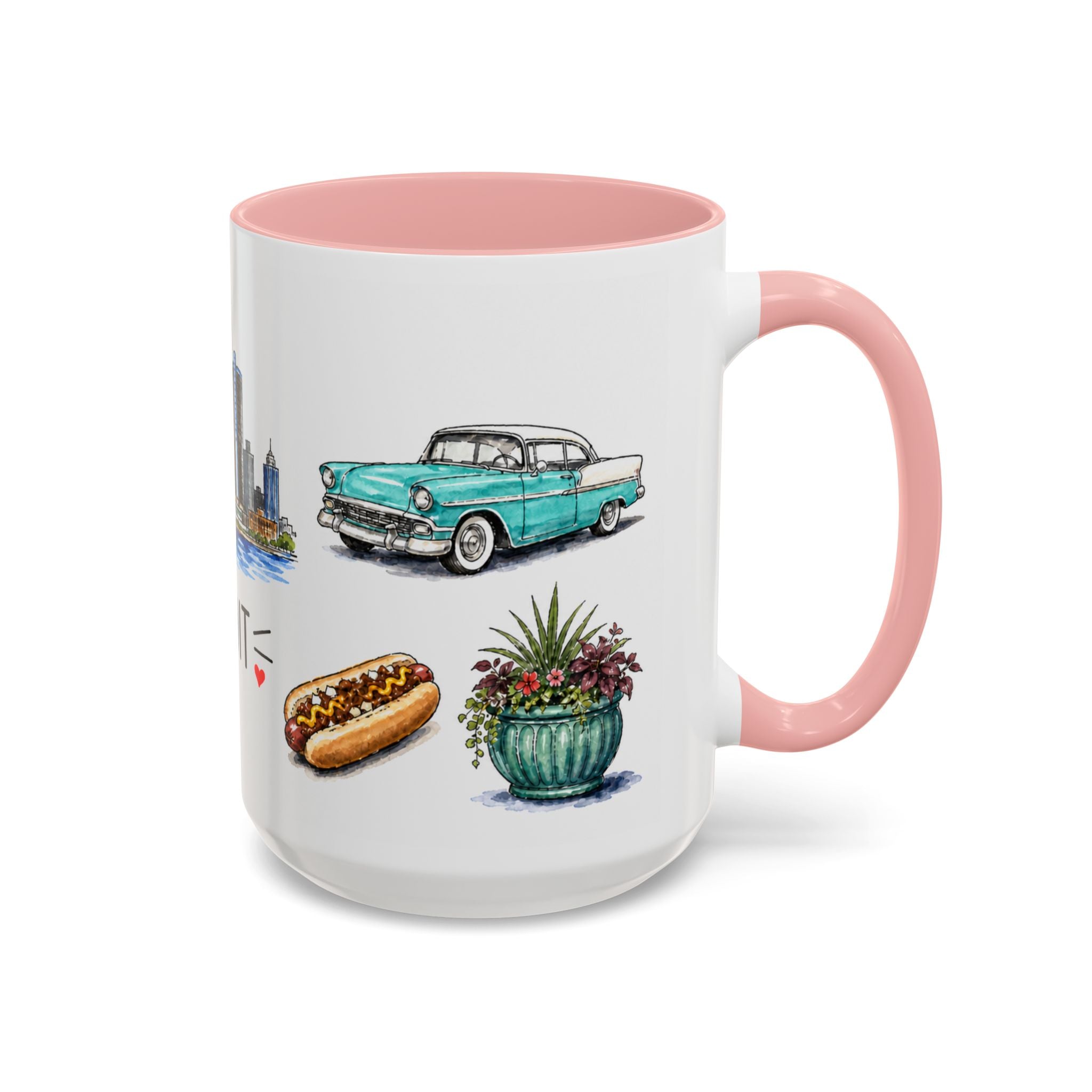 Detroit Illustrated Travel Mug | City Souvenir Accent Coffee Mug | 11oz 15oz Ceramic Cup