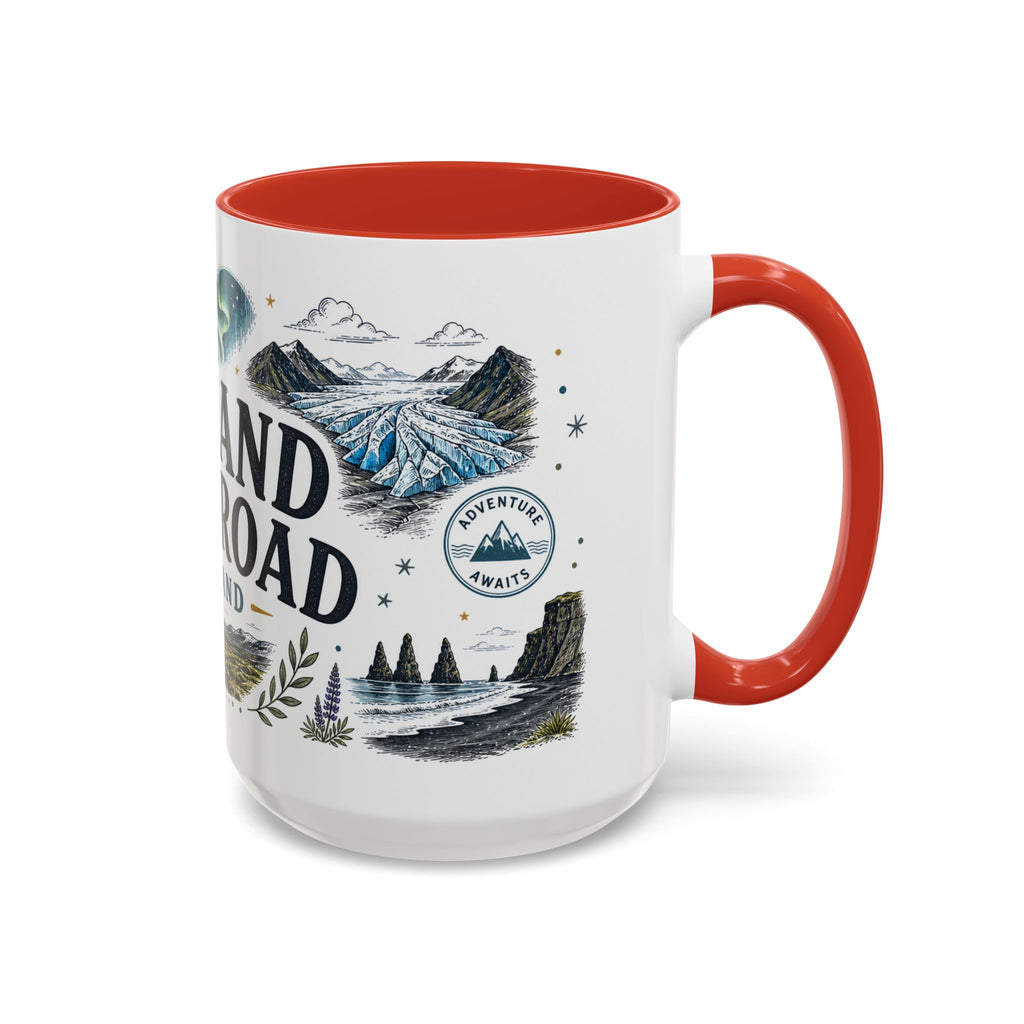 Iceland Ring Road Coffee Mug | Travel Destination Souvenir Gift | Accent Color Ceramic 11oz 15oz