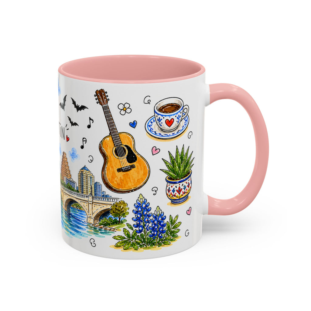 Austin Illustrated Travel Mug | City Souvenir Accent Coffee Mug | 11oz 15oz Ceramic Cup
