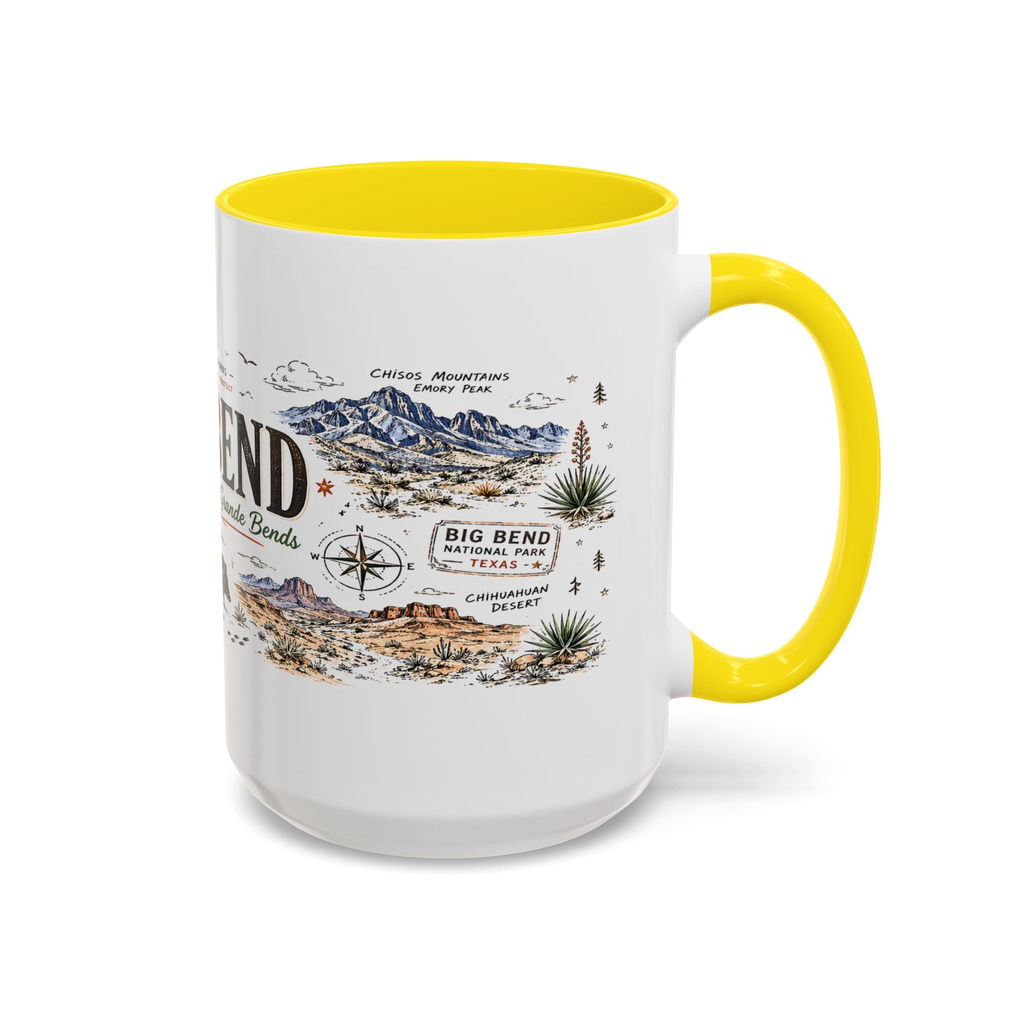 Big Bend National Park Coffee Mug | Texas Desert River Canyon Hiking Gift | Accent Color Ceramic 11oz 15oz