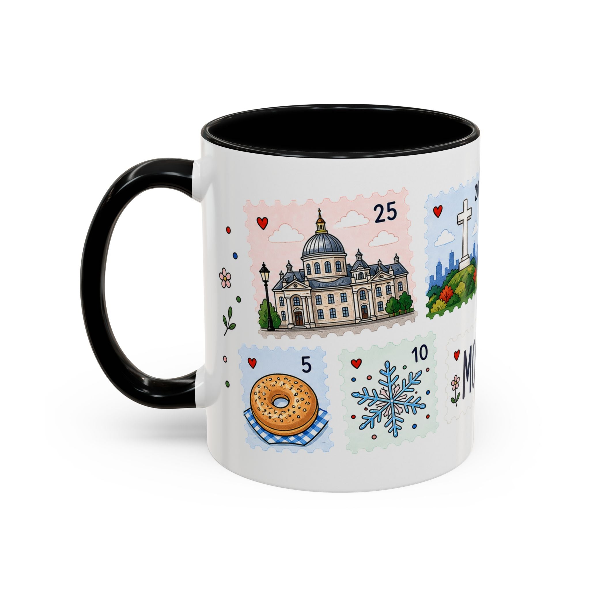 Montreal Coffee Mug | Postage Stamp Collage Mug | Travel Souvenir Accent Cup 11oz 15oz