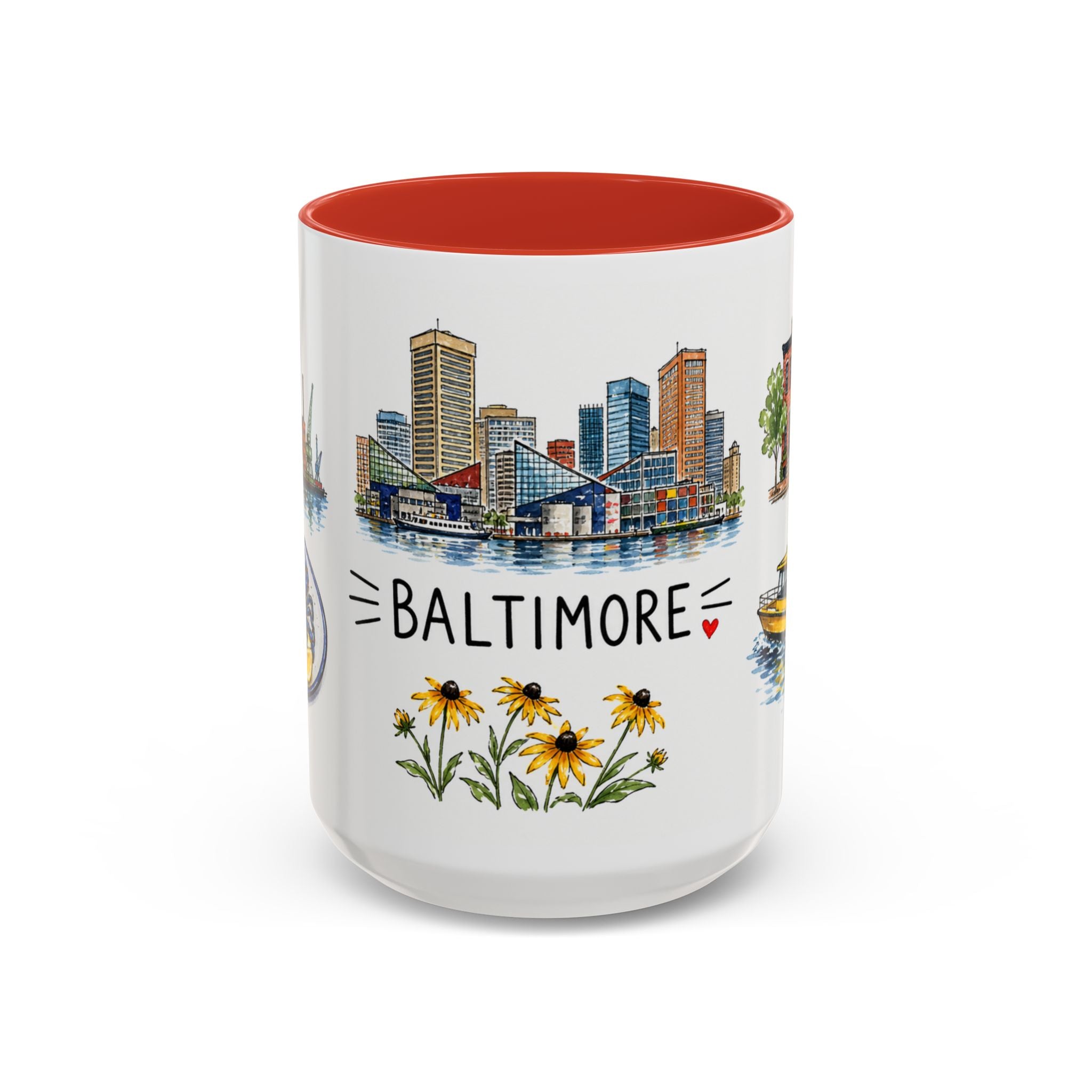 Baltimore Illustrated Travel Mug | City Souvenir Accent Coffee Mug | 11oz 15oz Ceramic Cup