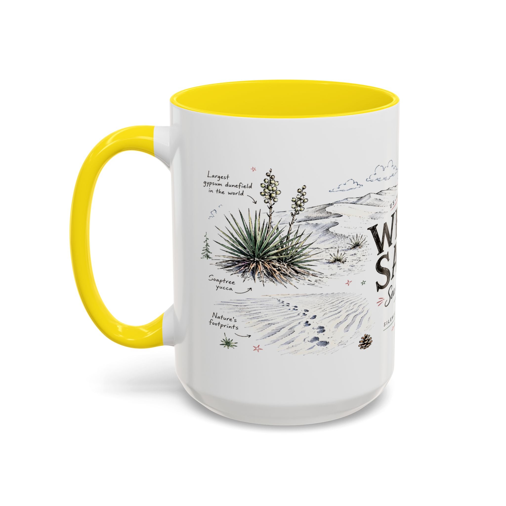 White Sands National Park Coffee Mug | New Mexico Desert Sand Dunes Gift | Accent Color Ceramic 11oz 15oz