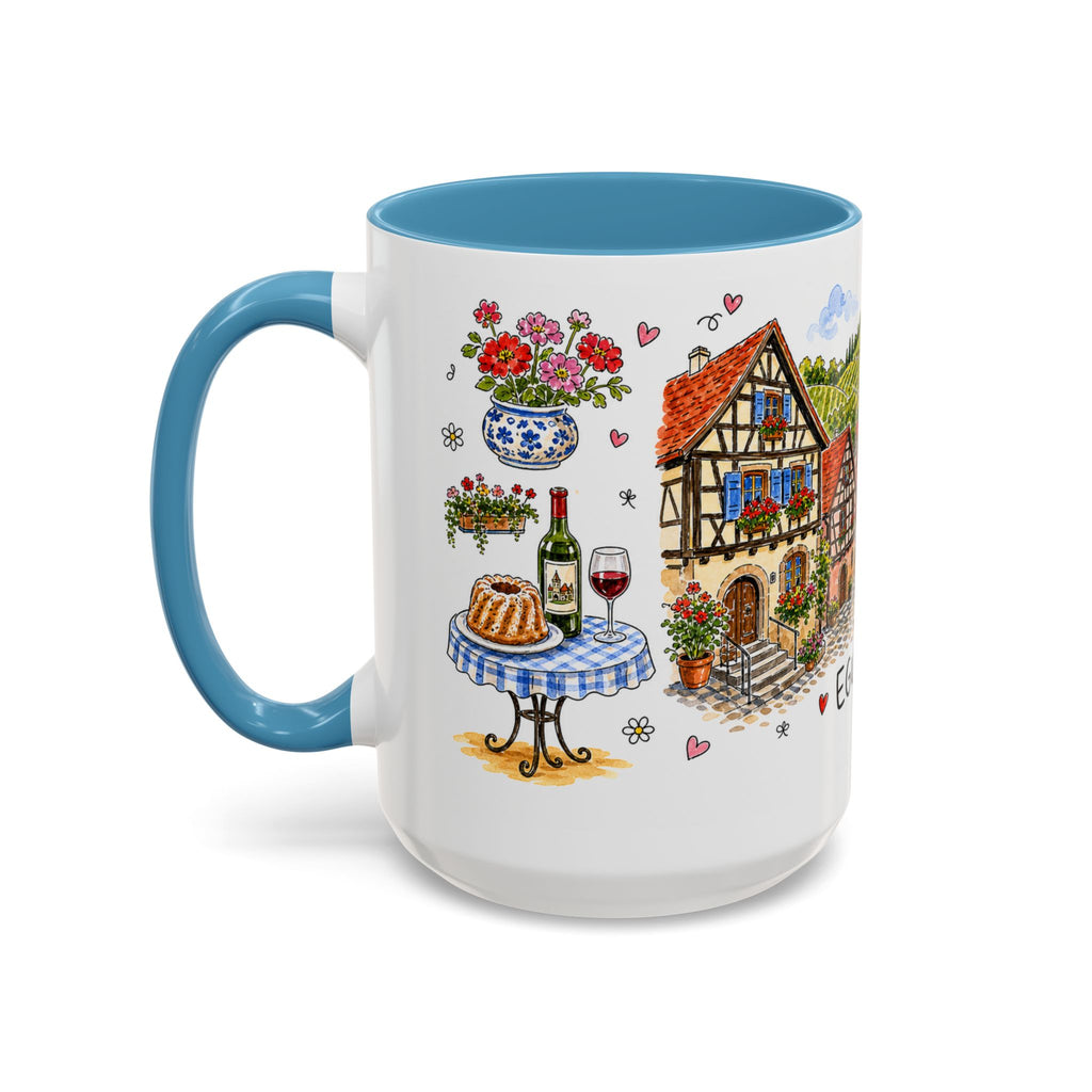 Eguisheim Illustrated Travel Mug | Alsace France Souvenir Accent Coffee Mug | 11oz 15oz Ceramic Cup