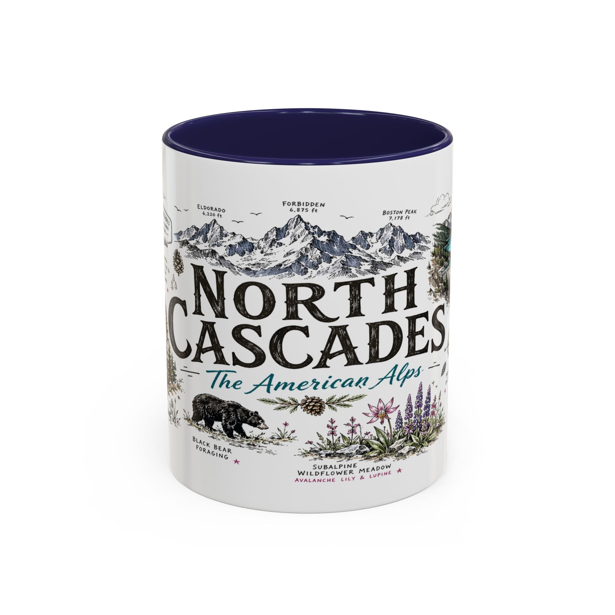 North Cascades National Park Coffee Mug | Washington Alpine Glacier Hiking Gift | Accent Color Ceramic 11oz 15oz