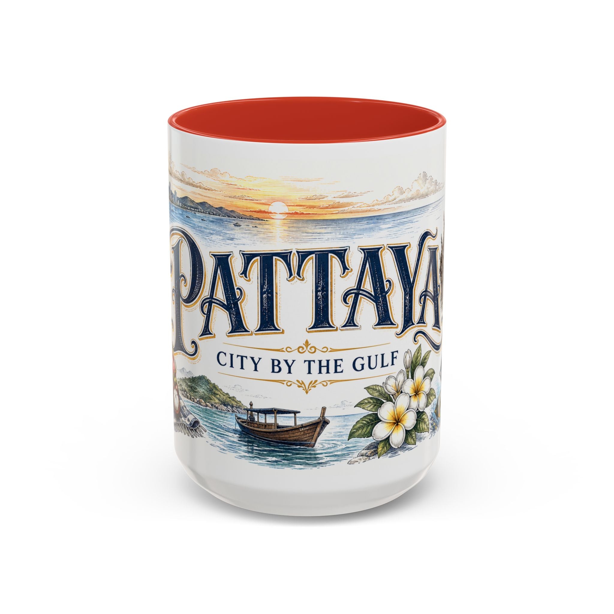 Pattaya Coffee Mug | Thailand Travel Souvenir | Vintage Illustrated City Gift | 11 oz 15 oz Accent Mug