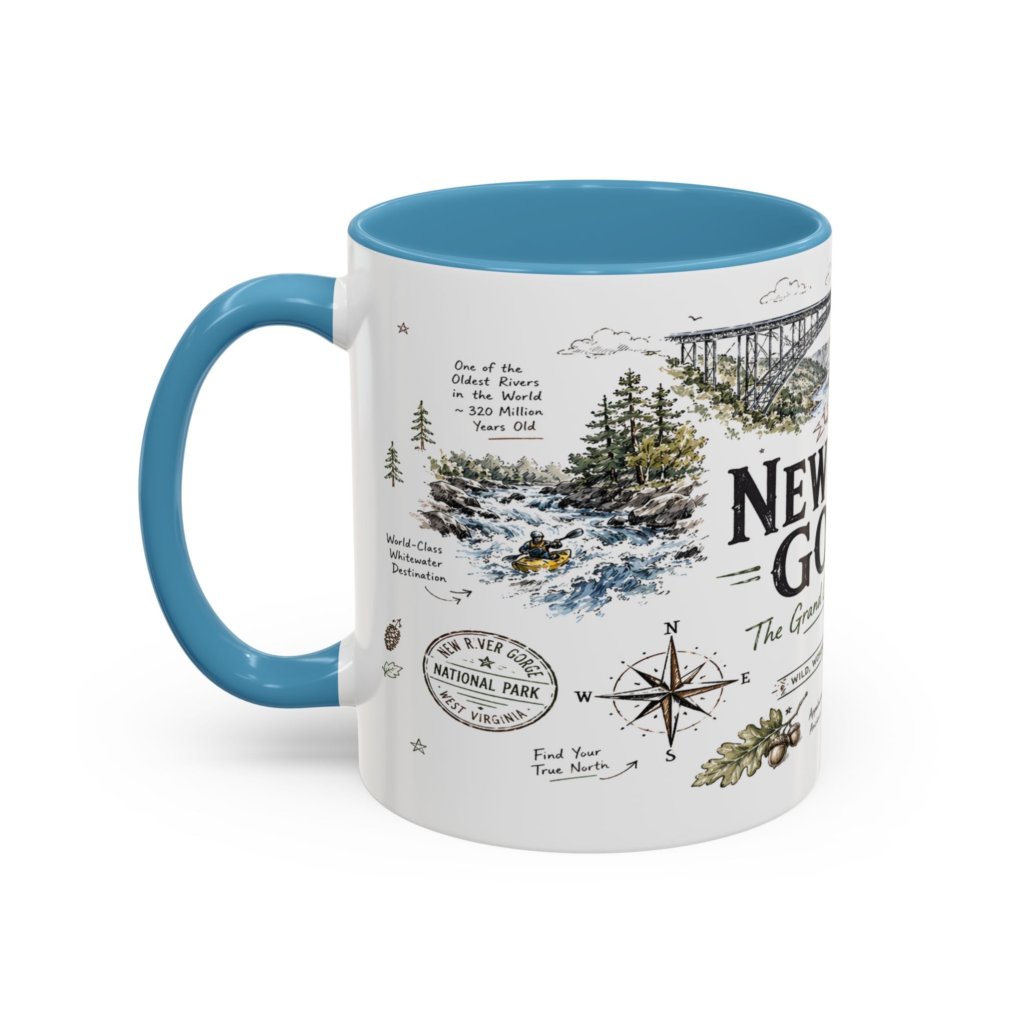 New River Gorge National Park Coffee Mug | West Virginia River Canyon Climbing Gift | Accent Color Ceramic 11oz 15oz