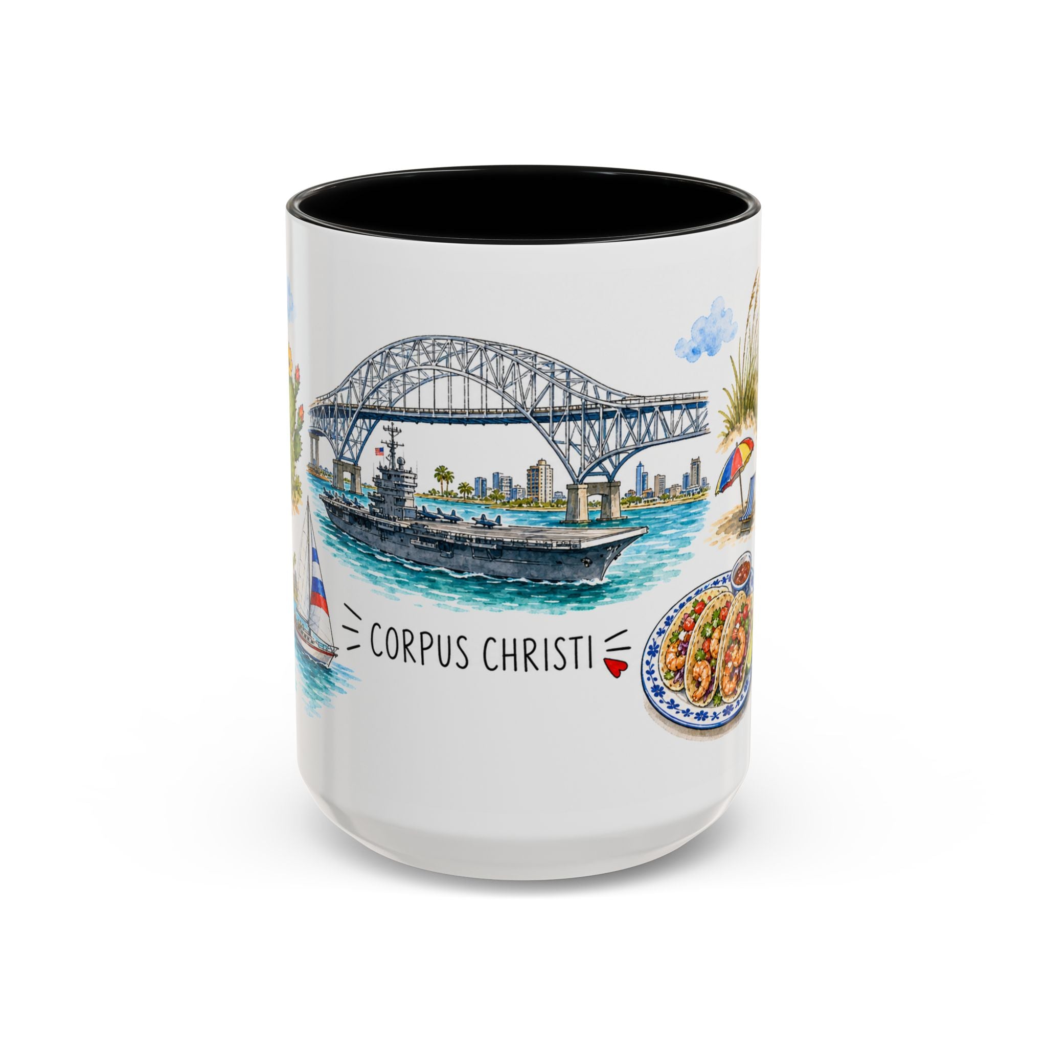 Corpus Christi Illustrated Travel Mug | City Souvenir Accent Coffee Mug | 11oz 15oz Ceramic Cup