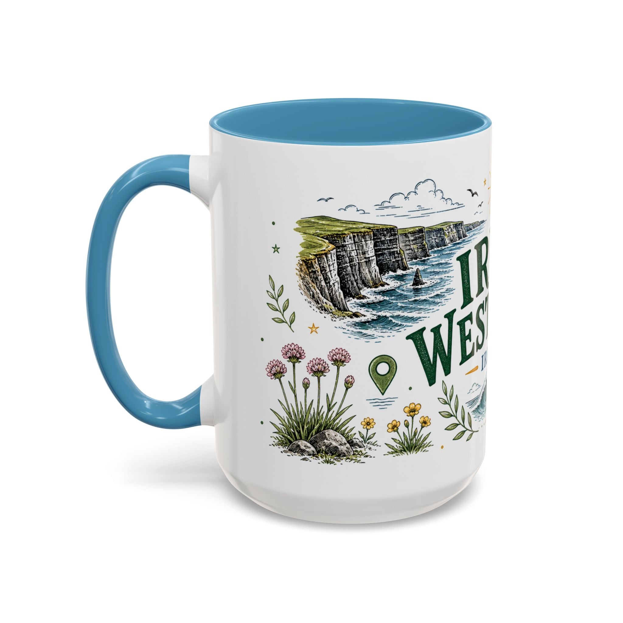 Irish West Coast Coffee Mug | Travel Destination Souvenir Gift | Accent Color Ceramic 11oz 15oz