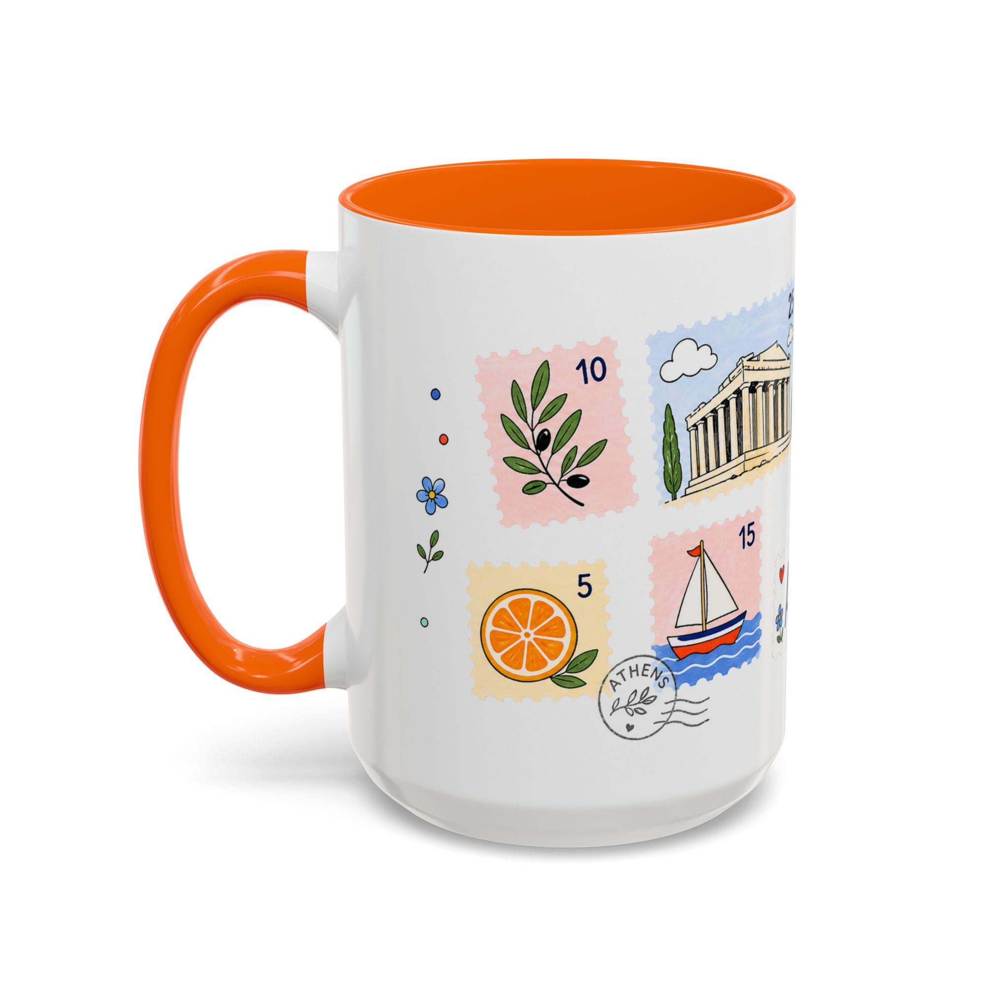 Athens Coffee Mug | Postage Stamp Collage Mug | Travel Souvenir Accent Cup 11oz 15oz