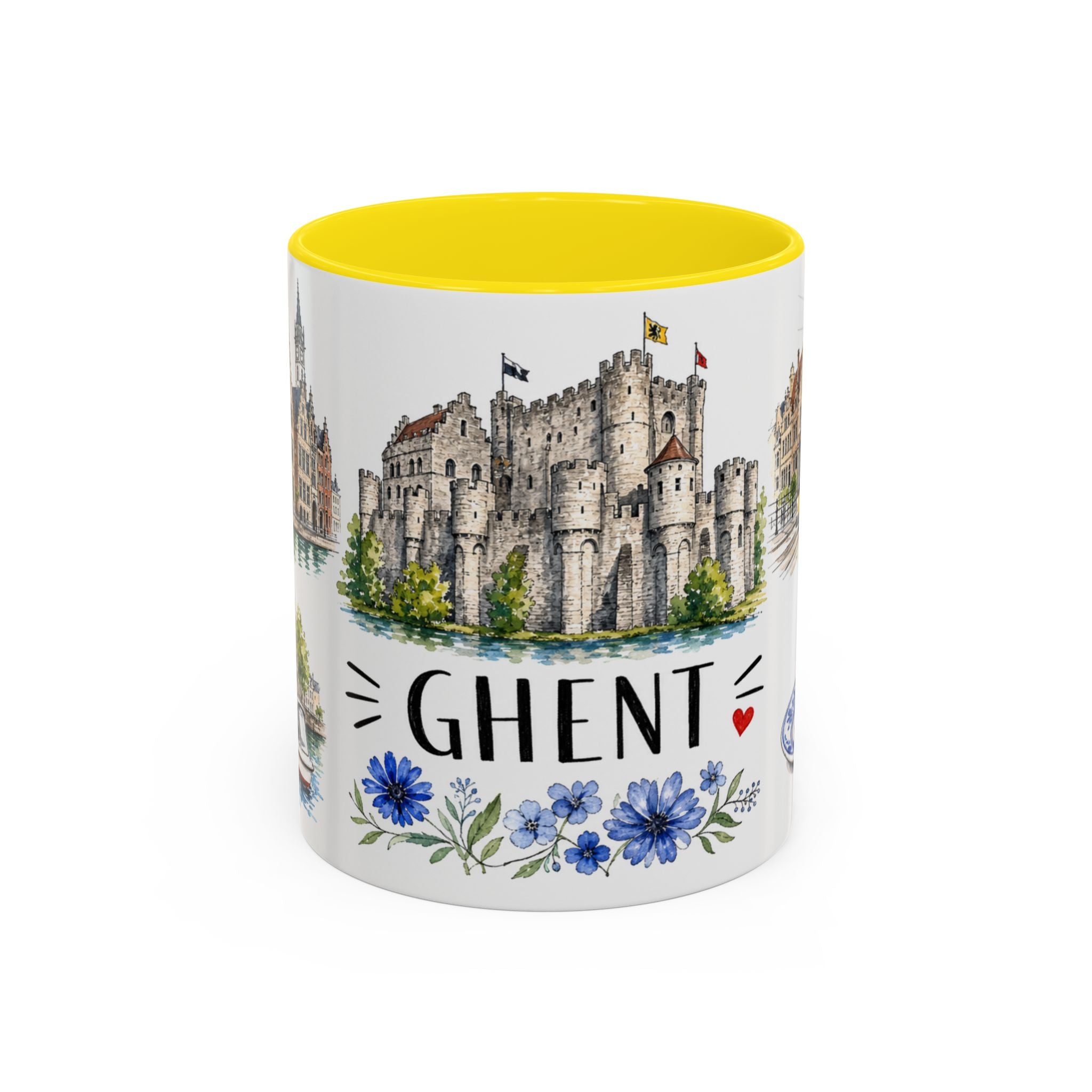 Ghent Illustrated Travel Mug | City Souvenir Accent Coffee Mug | 11oz 15oz Ceramic Cup