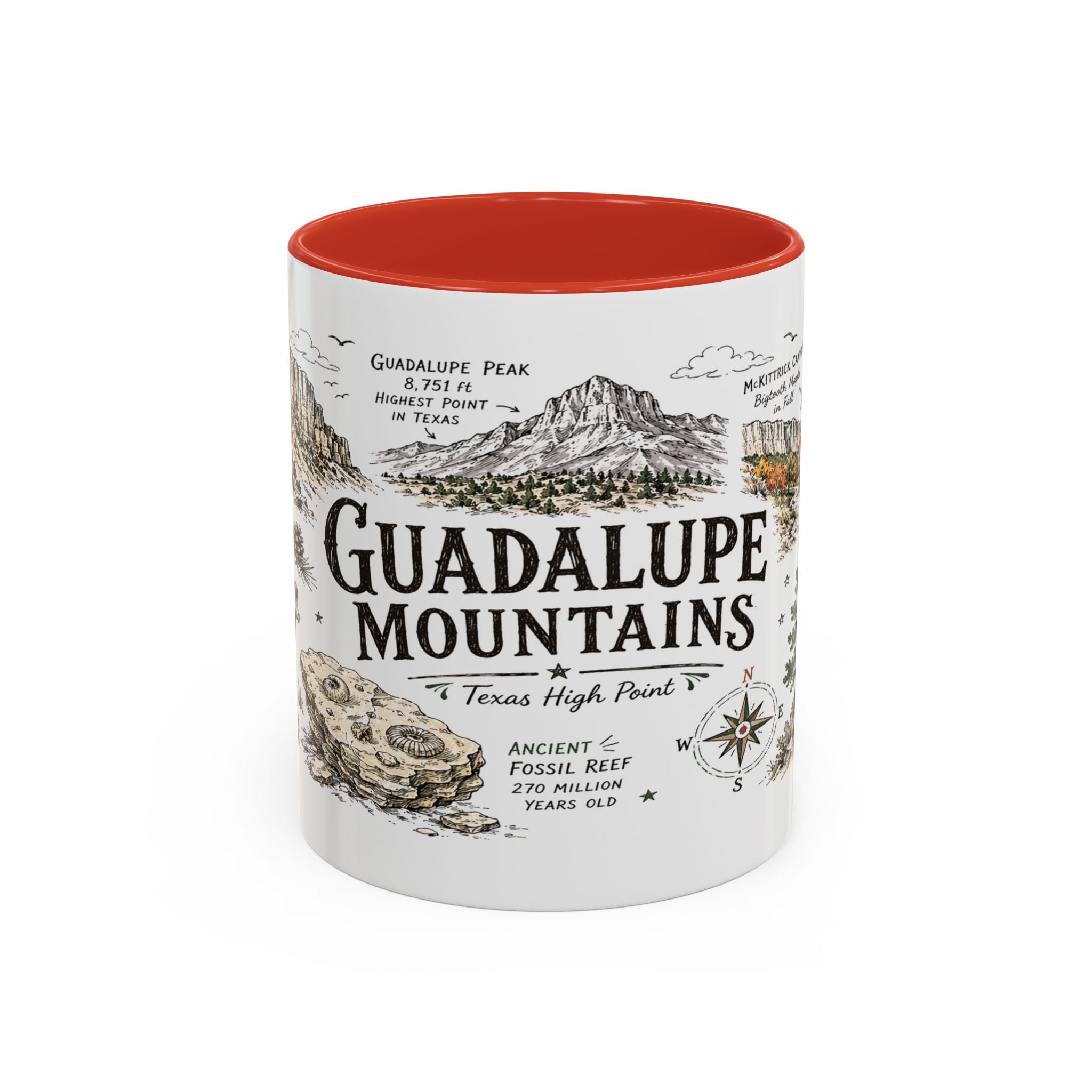 Guadalupe Mountains National Park Coffee Mug | Texas Desert Peaks Hiking Gift | Accent Color Ceramic 11oz 15oz