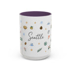 Seattle Christmas Mug | Watercolor Travel Souvenir | Holiday Gift | Accent Ceramic Coffee Cup 11oz 15oz